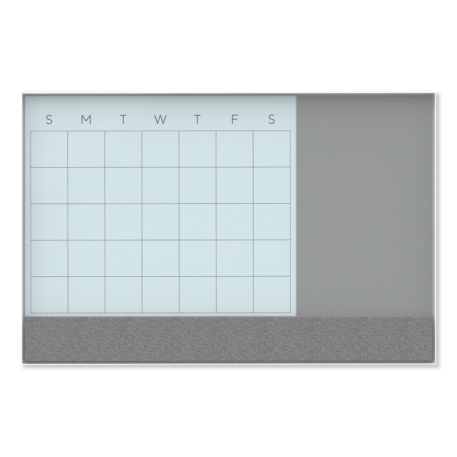 U Brands 3N1 Magnetic Glass Dry Erase Combo Board, Monthly Planning, 36 x 24 (Actual Size: 35" x 23"), Gray/White Surface, White Frame