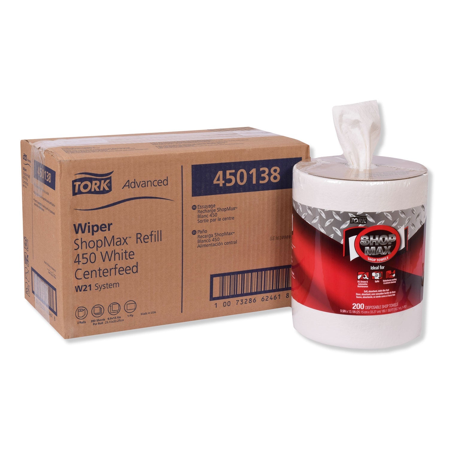 Tork® Advanced Shopmax Wiper 450, 9.9 X 13.1, White, 200/roll, 2 Rolls/carton