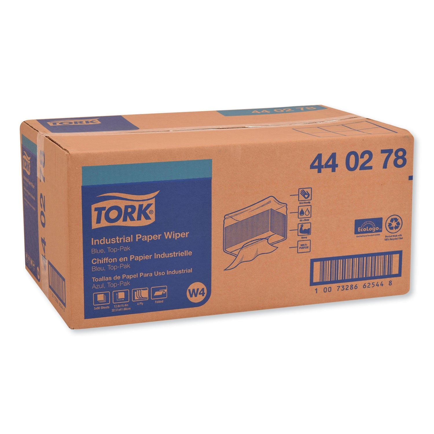 Tork® Industrial Paper Wiper, 4-Ply, 12.8 x 16.4, Unscented, Blue, 90/Pack, 5 Packs/Carton