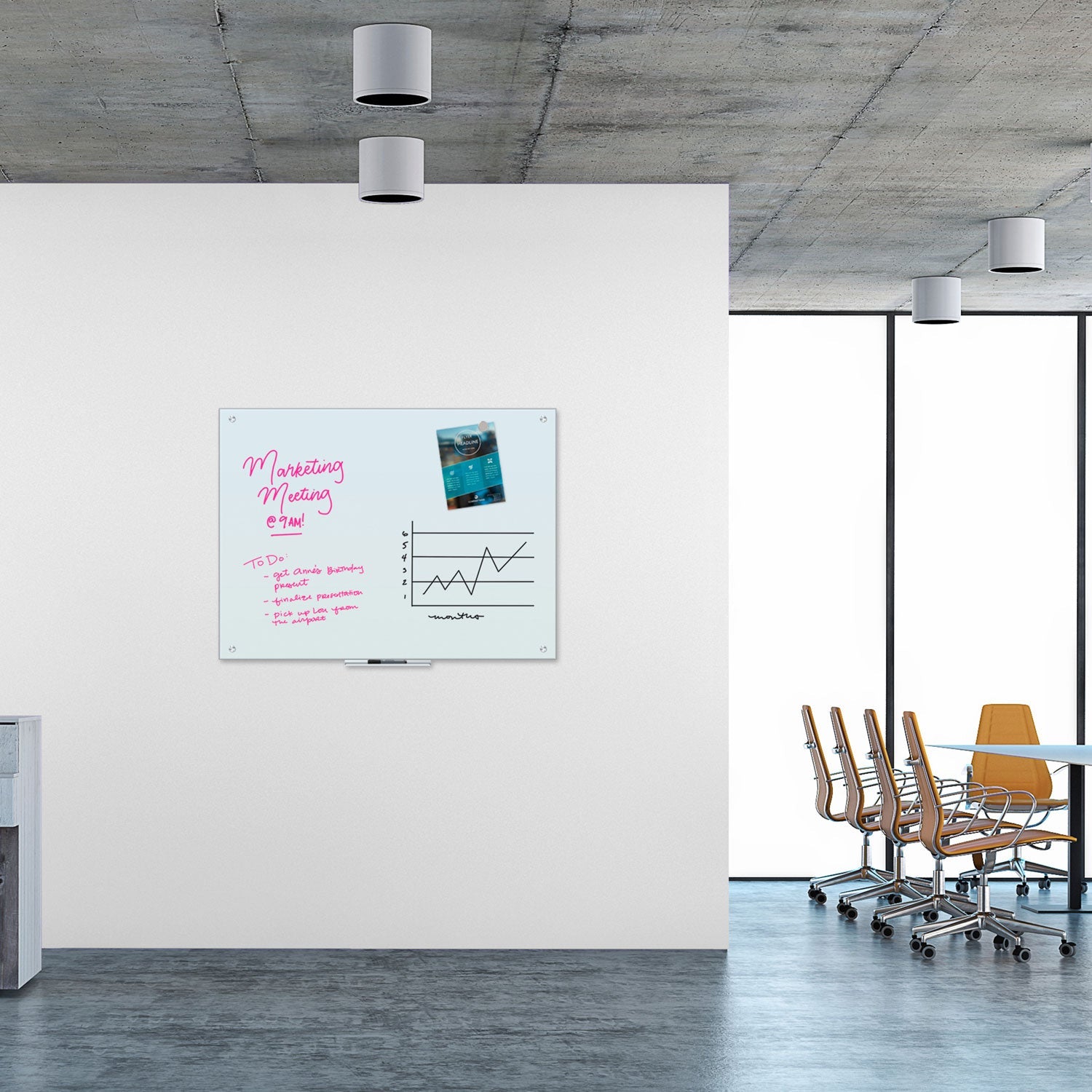 U Brands Magnetic Glass Dry Erase Board Value Pack, 48" x 36" (Actual Size: 47" x 35"), Frosted White Surface