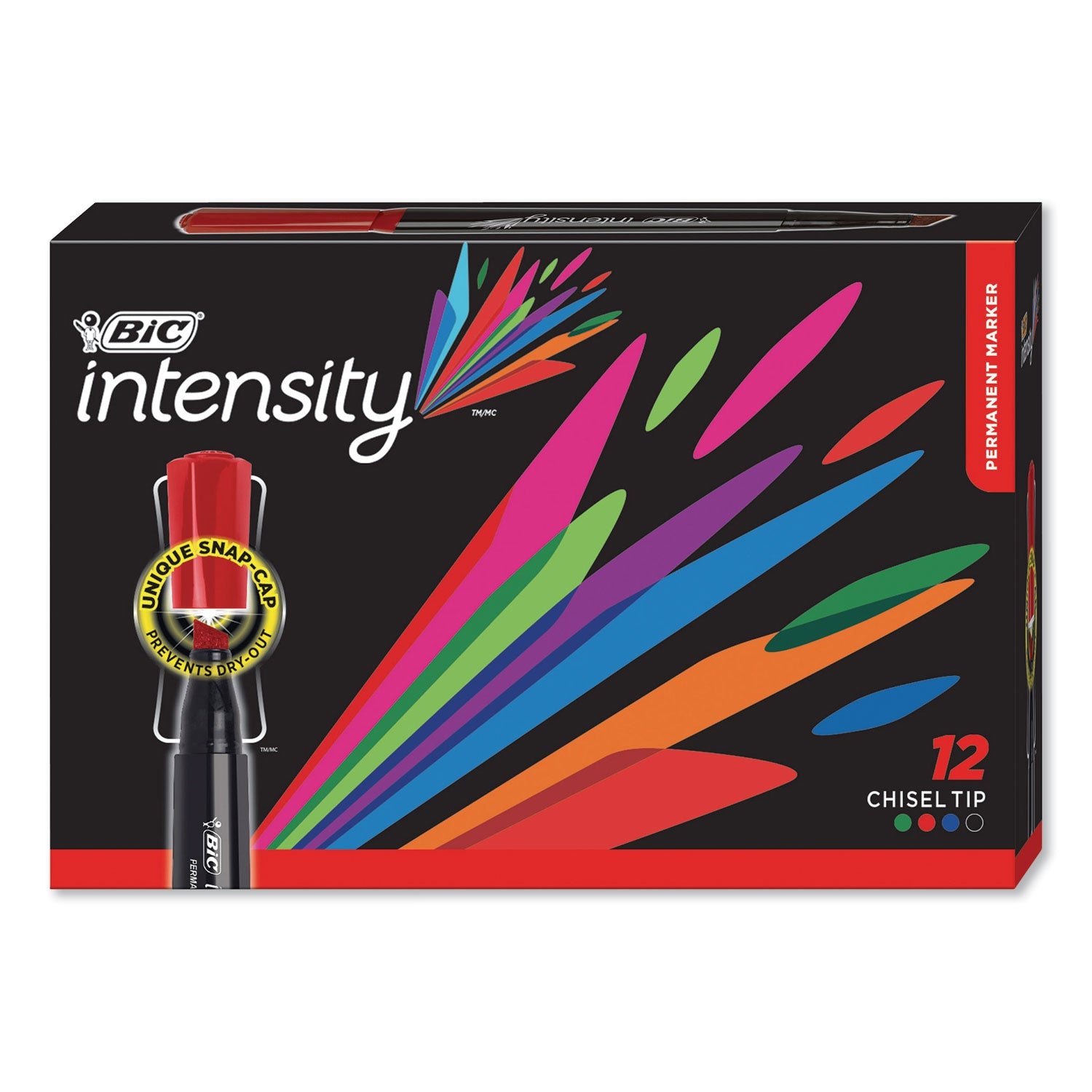 BIC® Intensity Chisel Tip Permanent Marker, Broad Chisel Tip, Assorted Colors, Dozen