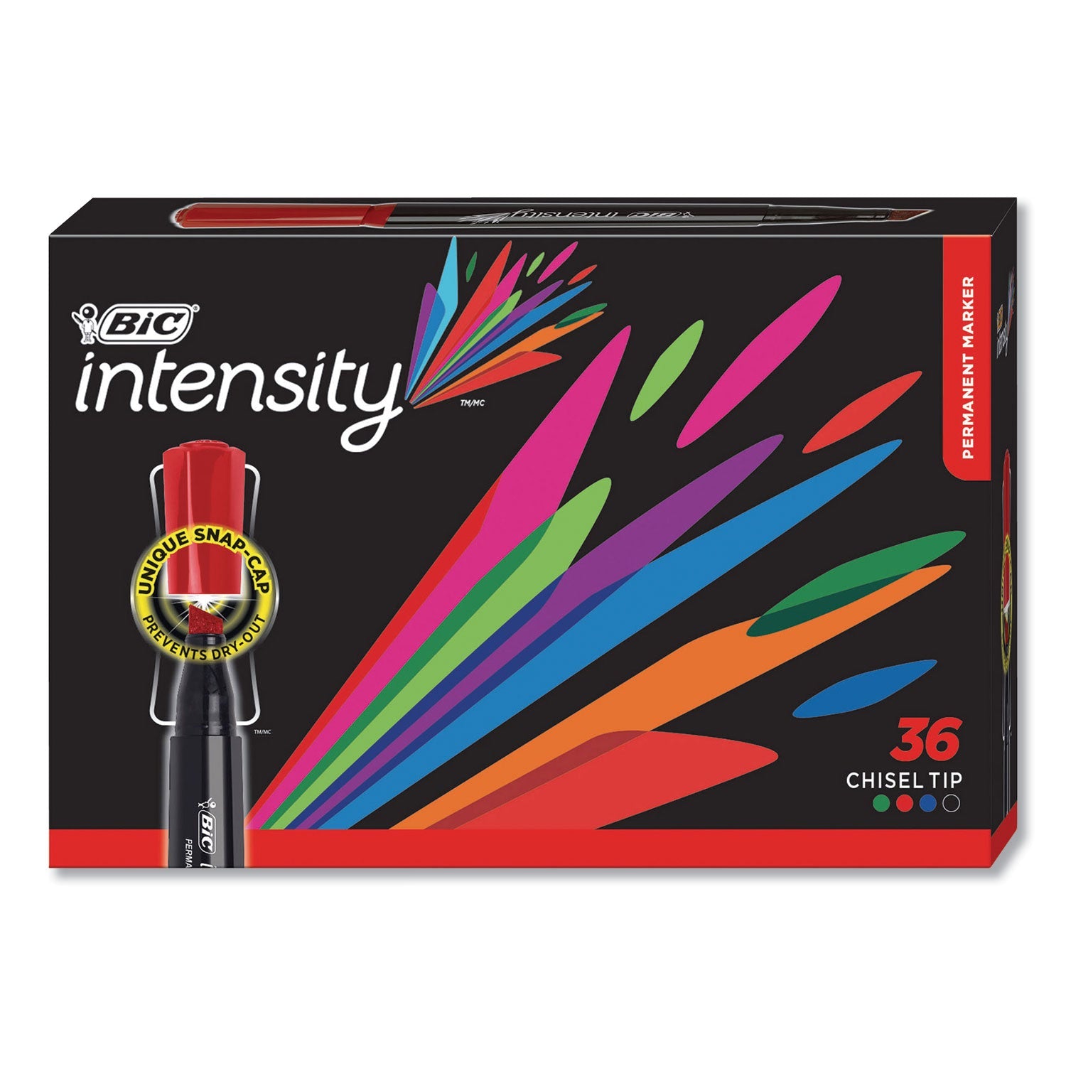BIC® Intensity Chisel Tip Permanent Marker Value Pack, Broad Chisel Tip, Assorted Colors, 36/pack