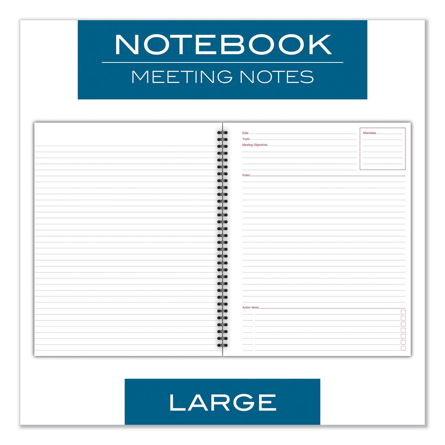 Cambridge® Wirebound Guided Meeting Notes Notebook, 1-Subject, Meeting-Minutes/Notes Format, Dark Gray Cover, (80) 11 x 8.25 Sheets
