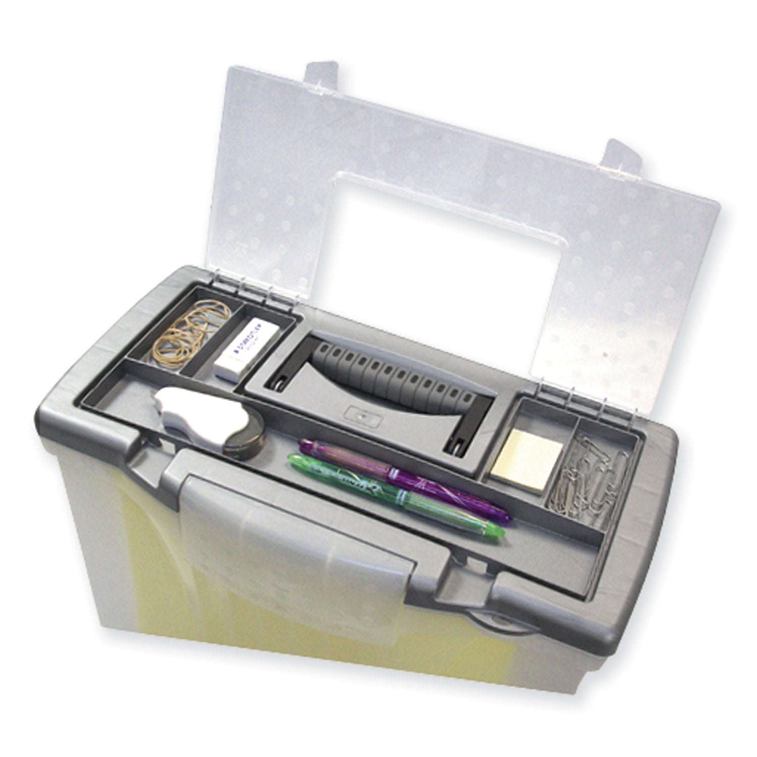 Storex Portable Letter/legal Filebox With Organizer Lid, Letter/legal Files, 14.5" X 10.5" X 12", Clear/silver