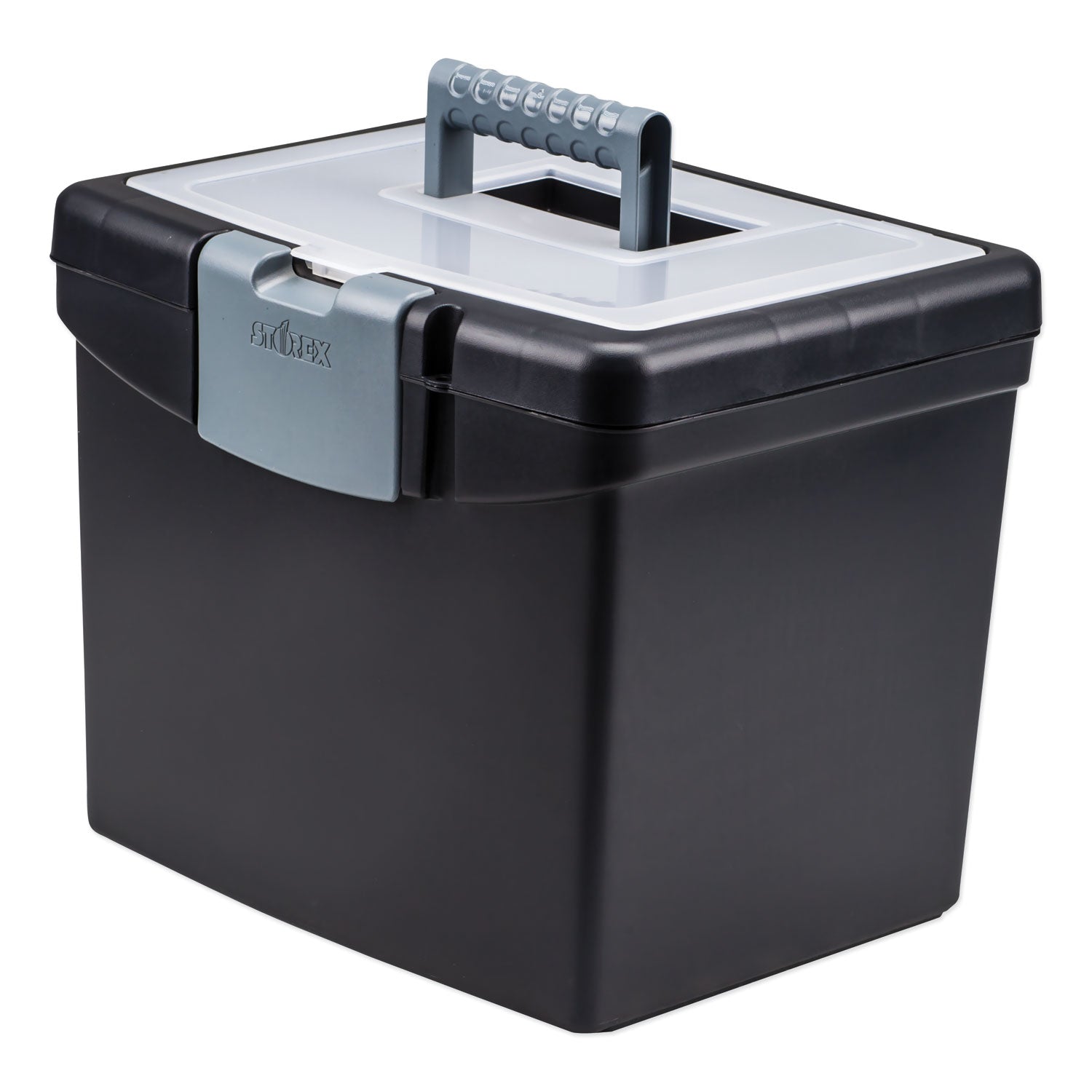 Storex Portable File Box With Large Organizer Lid, Letter Files, 13.25" X 10.88" X 11", Black