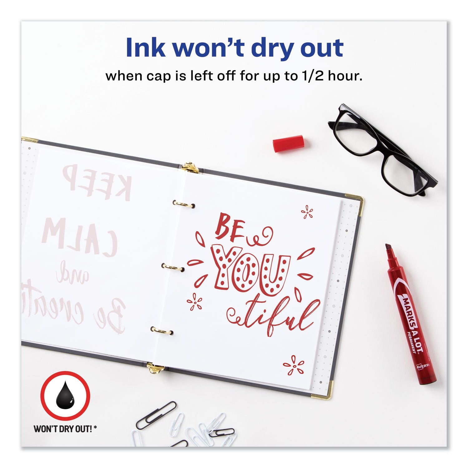 Avery® Marks A Lot Large Desk-Style Permanent Marker, Broad Chisel Tip, Red, Dozen (8887)