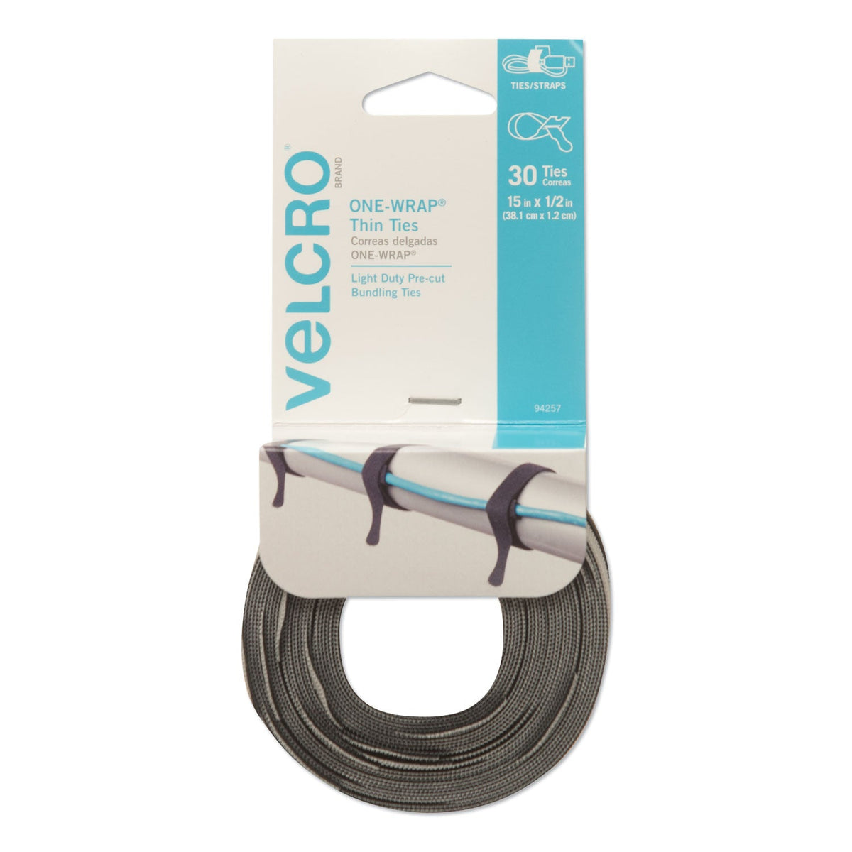 One-Wrap Pre-Cut Thin Ties | 0.5"x15" | 30/pack