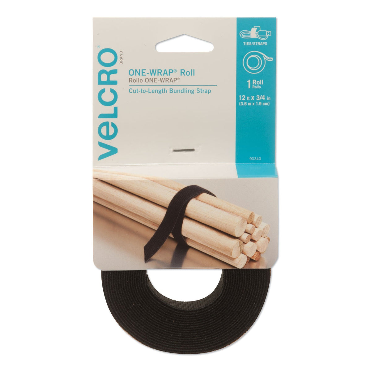 One-Wrap Pre-Cut Ties | 12" Black, VELCRO®