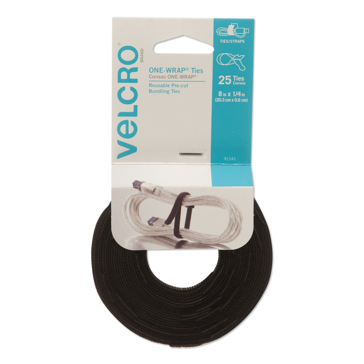 One-Wrap Pre-Cut Thin Ties | 0.25"x8" | Black