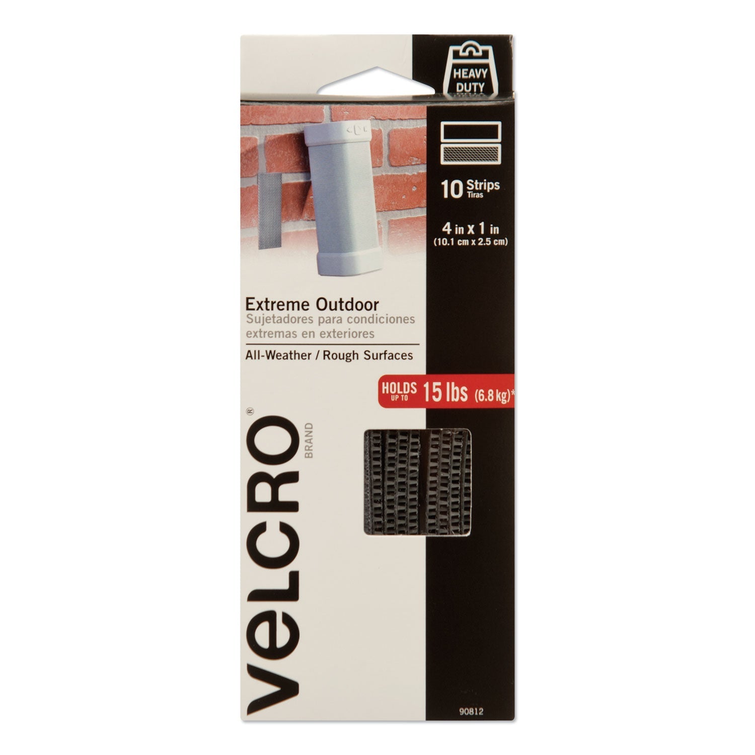 VELCRO® Brand Heavy-Duty Fasteners, Extreme Outdoor Performance. 1" X 4", Titanium, 10/pack