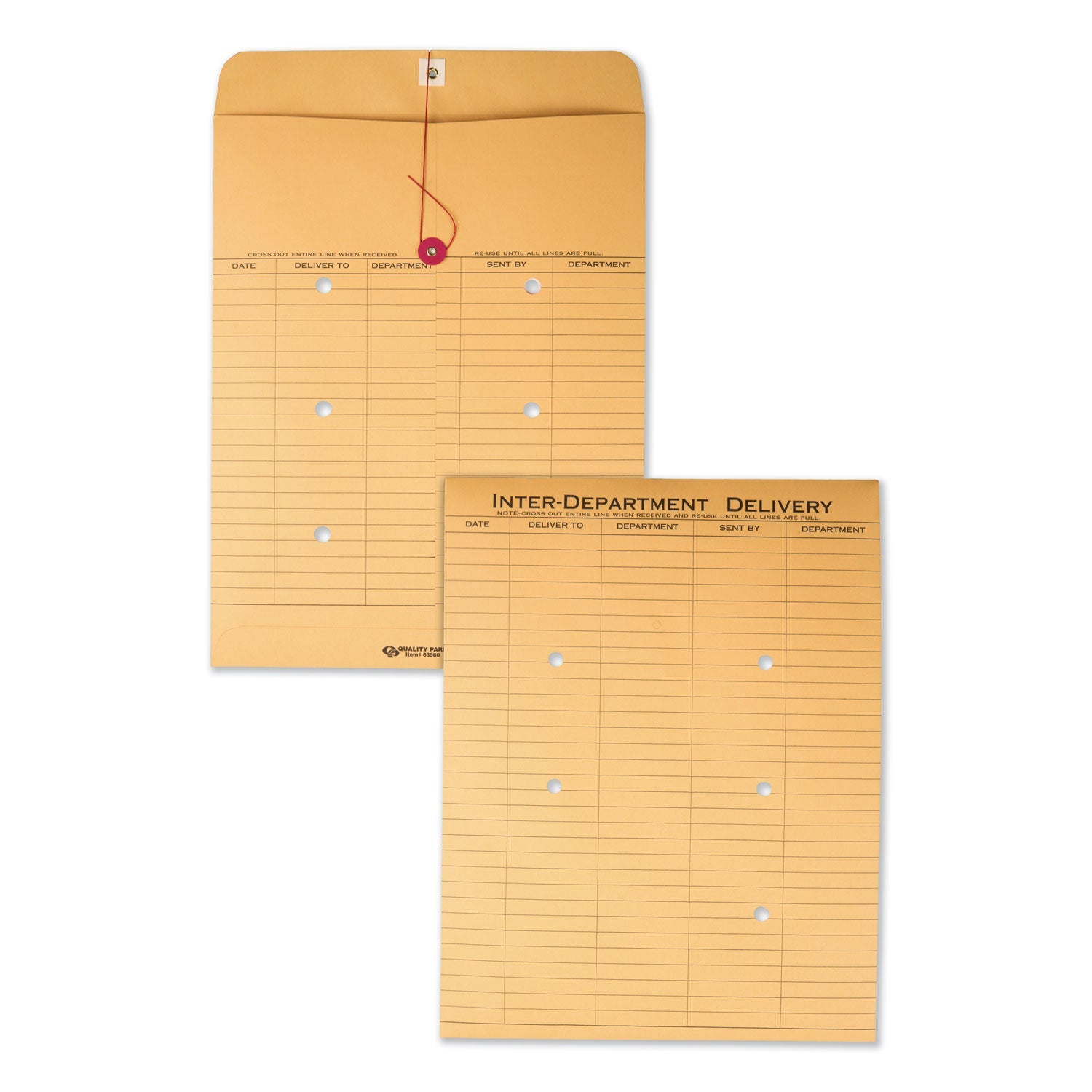 Quality Park™ Recycled Kraft String/Button Interoffice Envelope, #97, Two-Sided Five-Column Format, 52-Entries, 10 x 13, Brown Kraft,100/CT