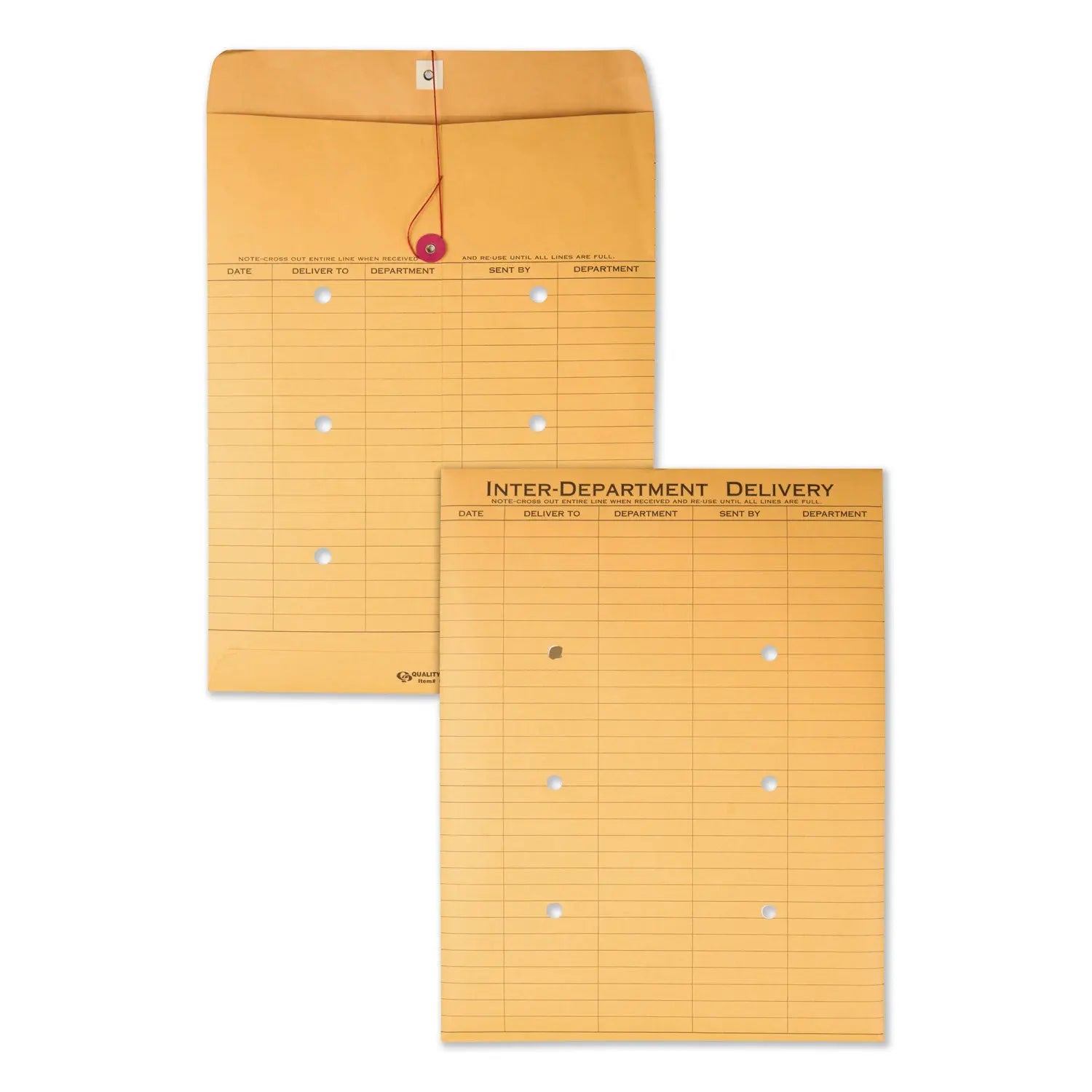 Quality Park™ Brown Kraft String/Button Interoffice Envelope, #97, Two-Sided Five-Column Format, 52-Entries, 10 x 13, Brown Kraft, 100/CT