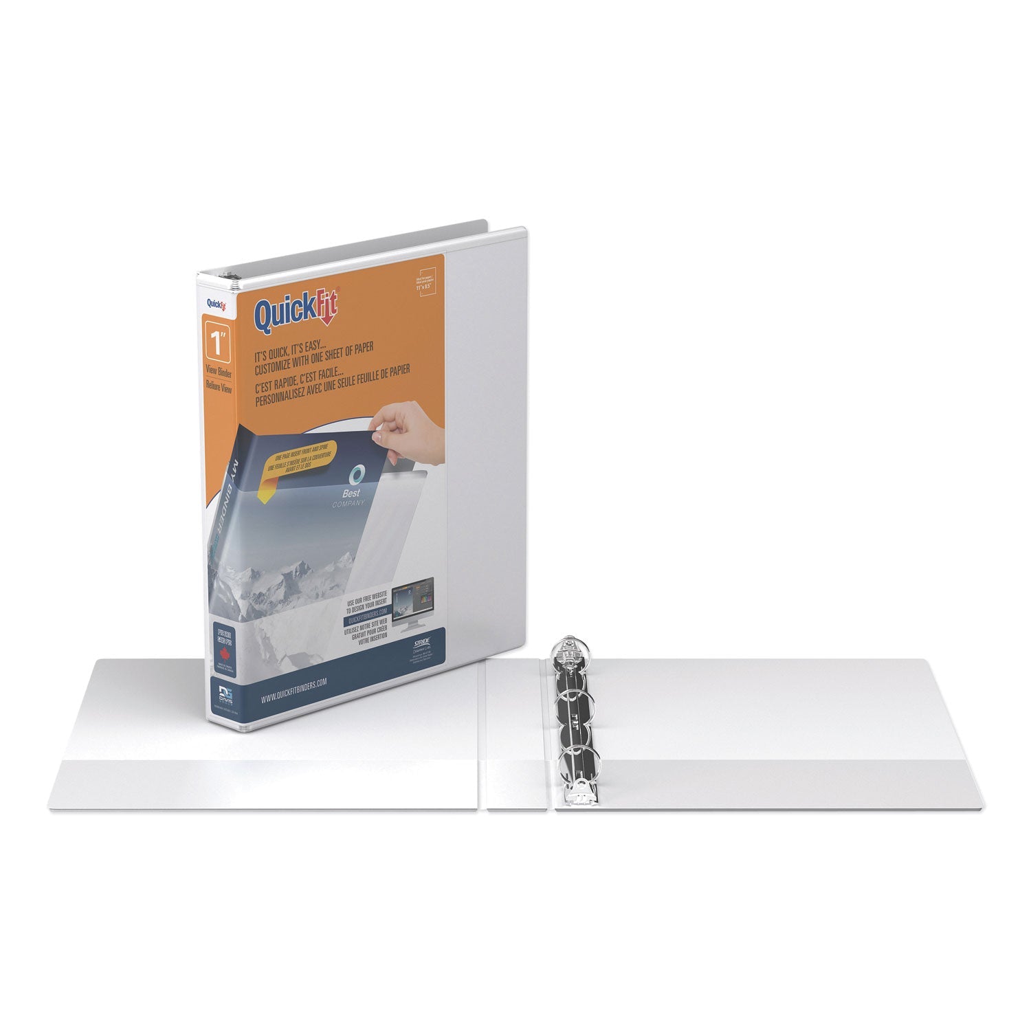 Stride Quickfit Round-Ring View Binder, 3 Rings, 1" Capacity, 11 X 8.5, White