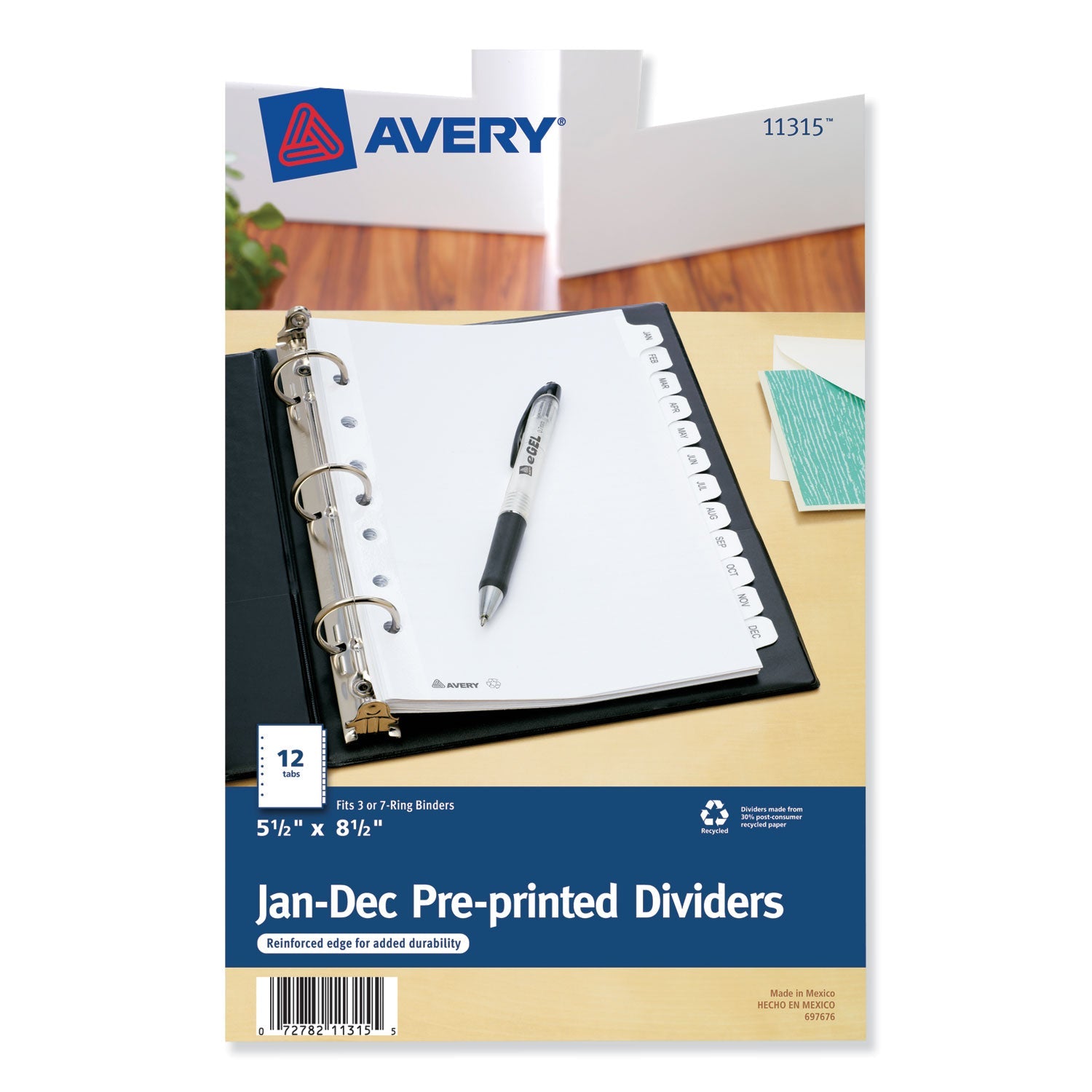 Avery® Preprinted Tab Dividers, 12-Tab, Jan. to Dec., 8.5 x 5.5, White, 1 Set