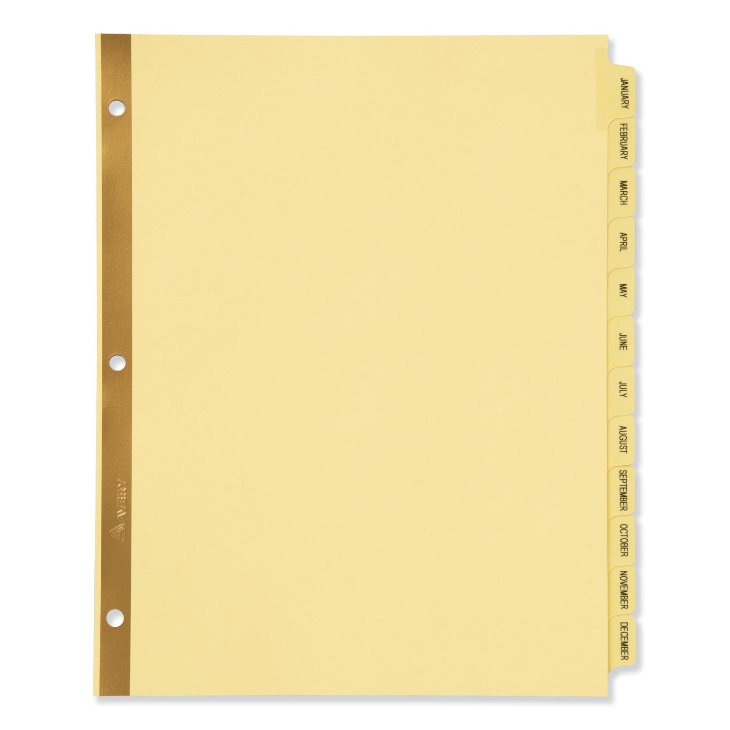 Avery® Preprinted Laminated Tab Dividers with Gold Reinforced Binding Edge, 12-Tab, Jan. to Dec., 11 x 8.5, Buff, 1 Set