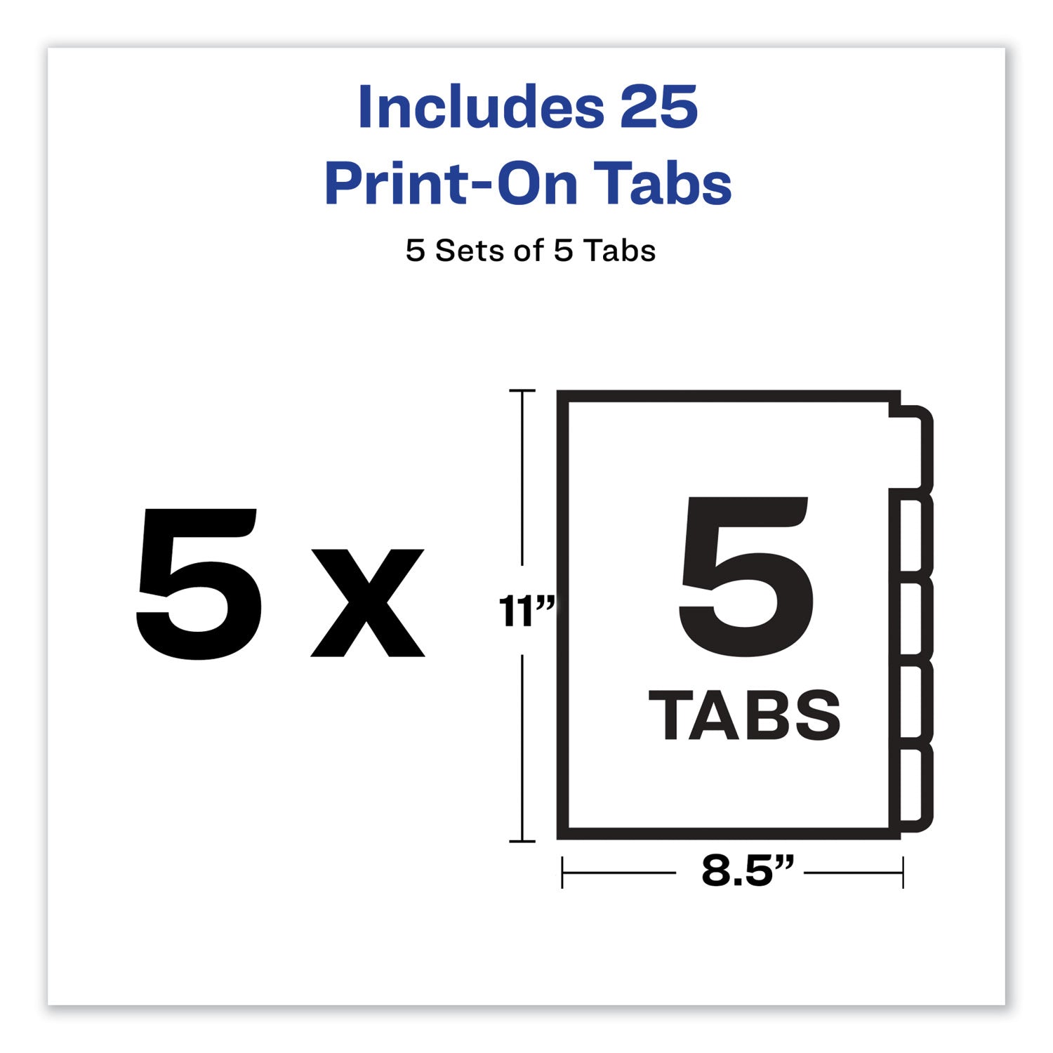 Avery® Customizable Print-On Dividers, Unpunched, 5-Tab, 11 x 8.5, White, 5 Sets