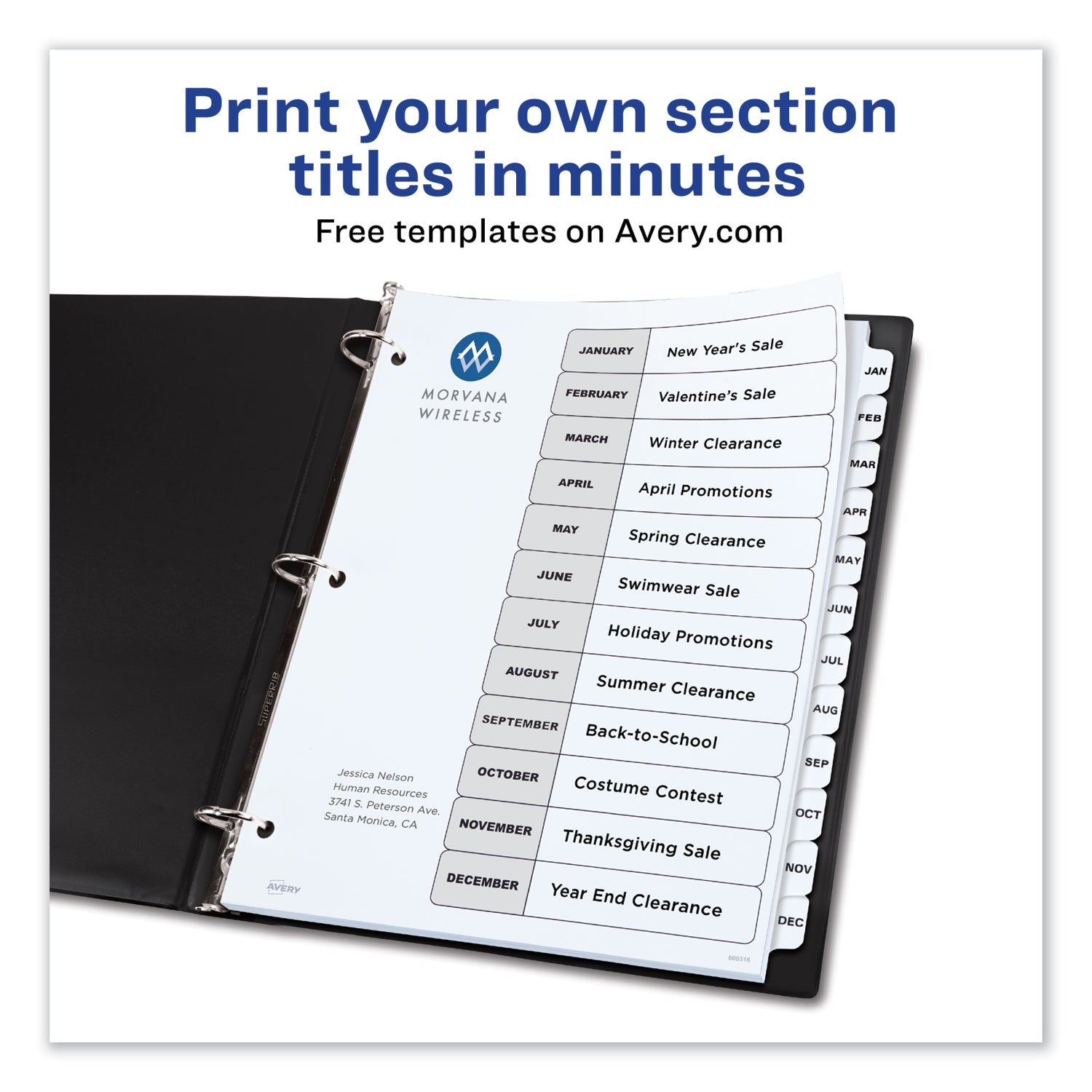 Avery® Customizable TOC Ready Index Black and White Dividers, 12-Tab, Jan. to Dec., 11 x 8.5, 1 Set - Bloom Skins