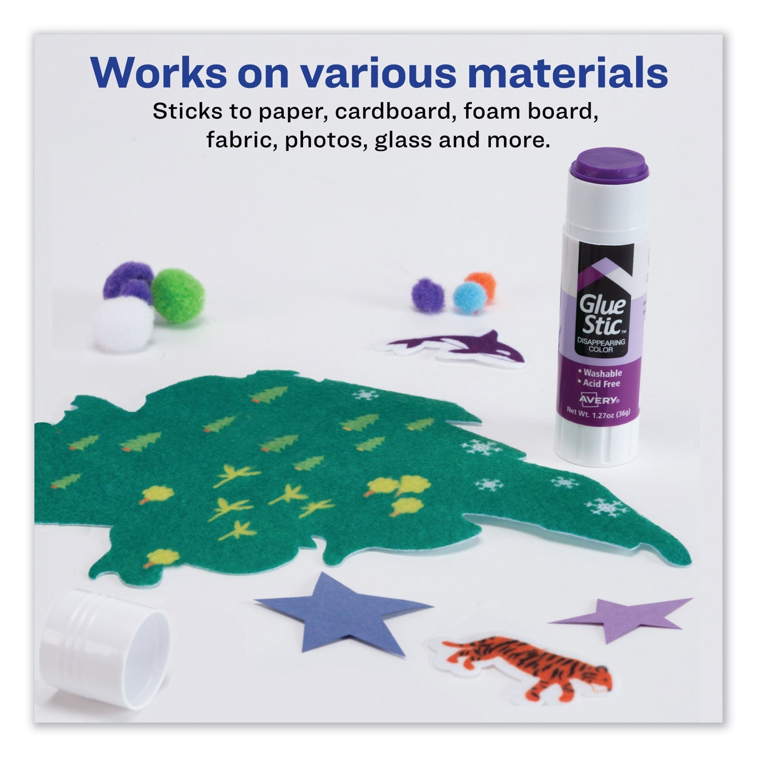 Avery® Permanent Glue Stic Value Pack, 1.27 Oz, Applies Purple, Dries Clear, 6/pack