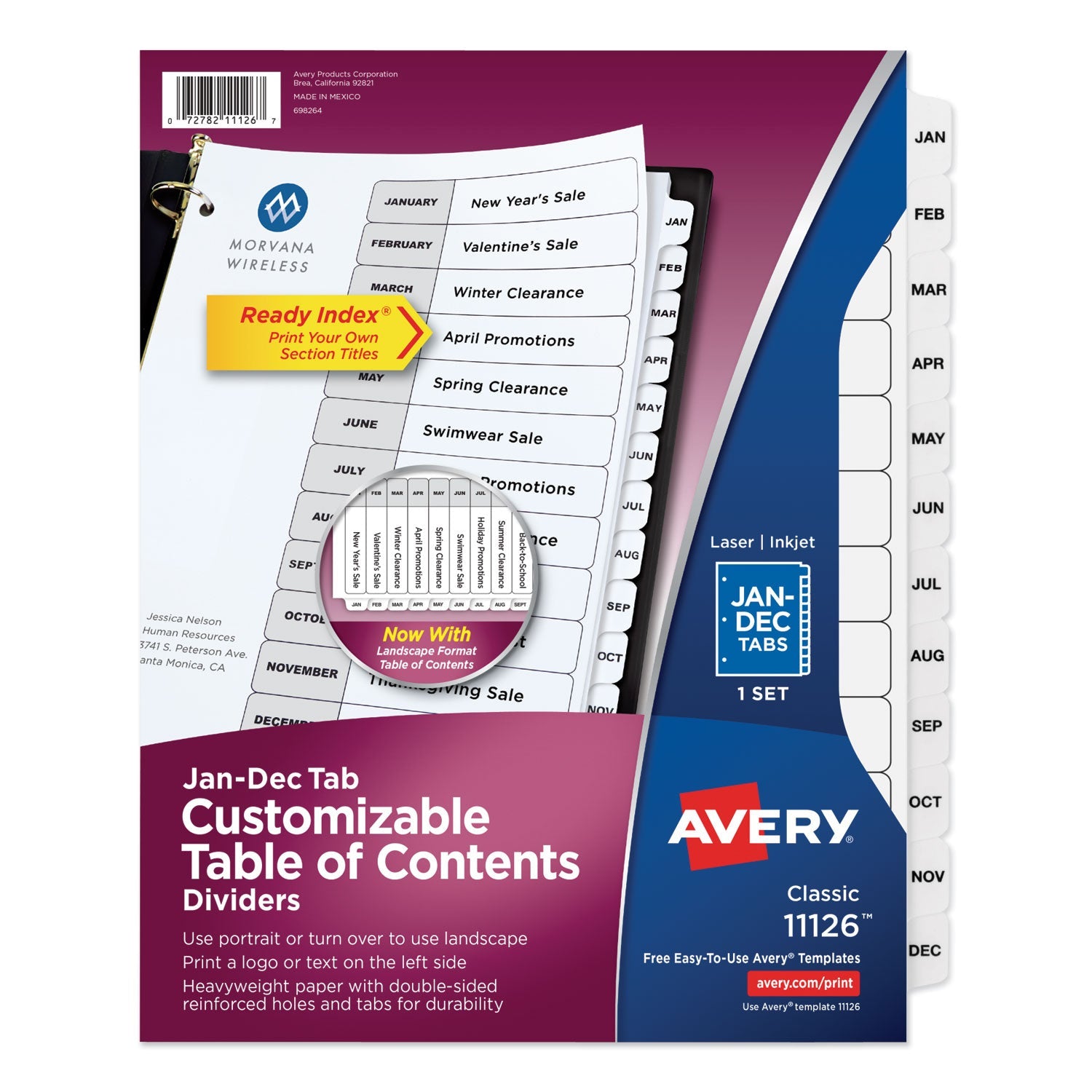 Avery® Customizable TOC Ready Index Black and White Dividers, 12-Tab, Jan. to Dec., 11 x 8.5, 1 Set - Bloom Skins