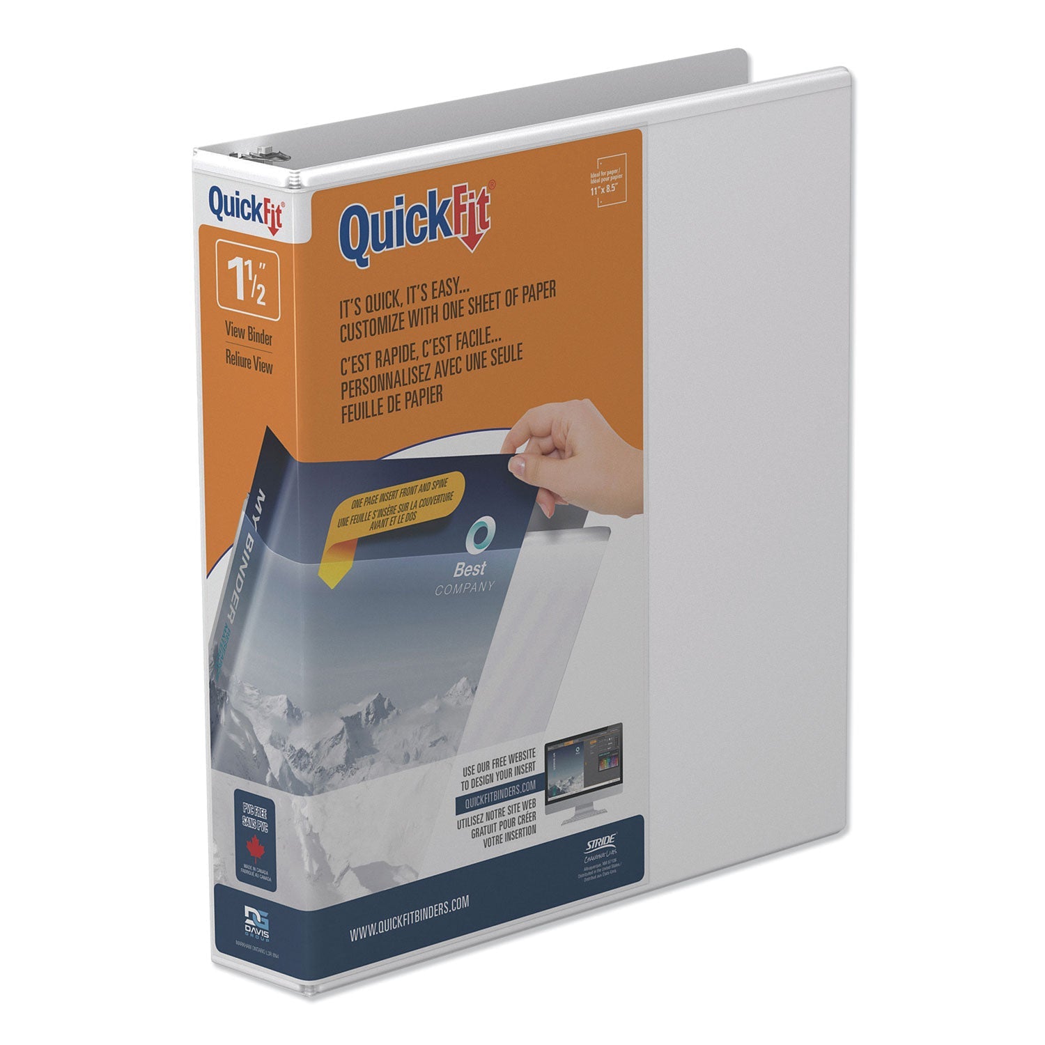 Stride Quickfit Round-Ring View Binder, 3 Rings, 1.5" Capacity, 11 X 8.5, White