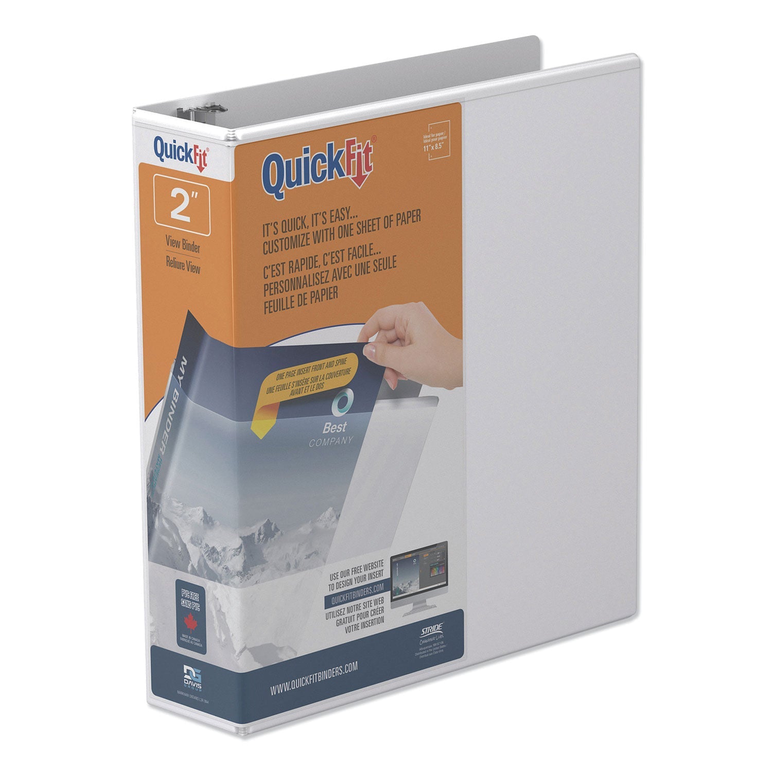 Stride Quickfit Round-Ring View Binder, 3 Rings, 2" Capacity, 11 X 8.5, White