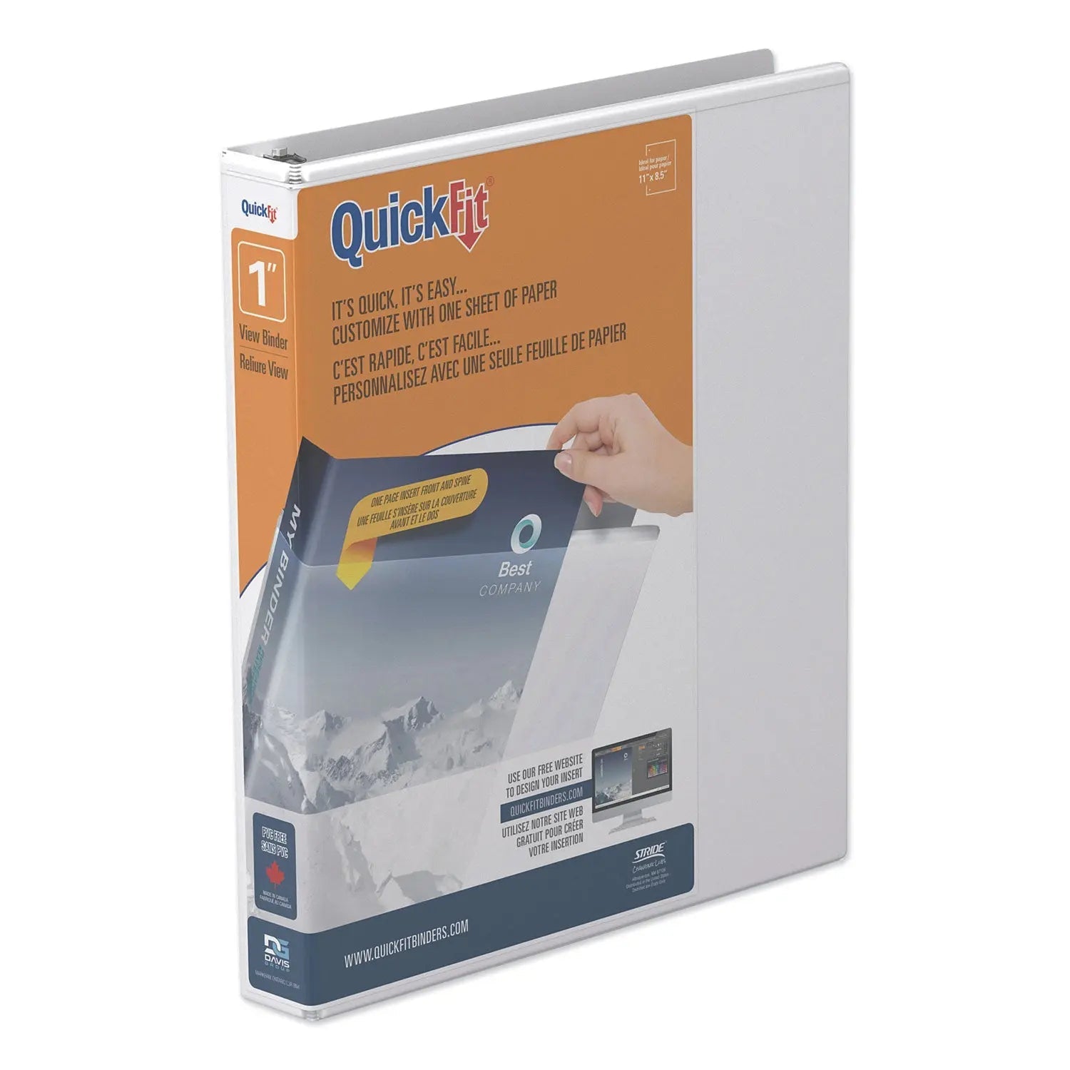 Stride Quickfit D-Ring View Binder, 3 Rings, 1" Capacity, 11 X 8.5, White