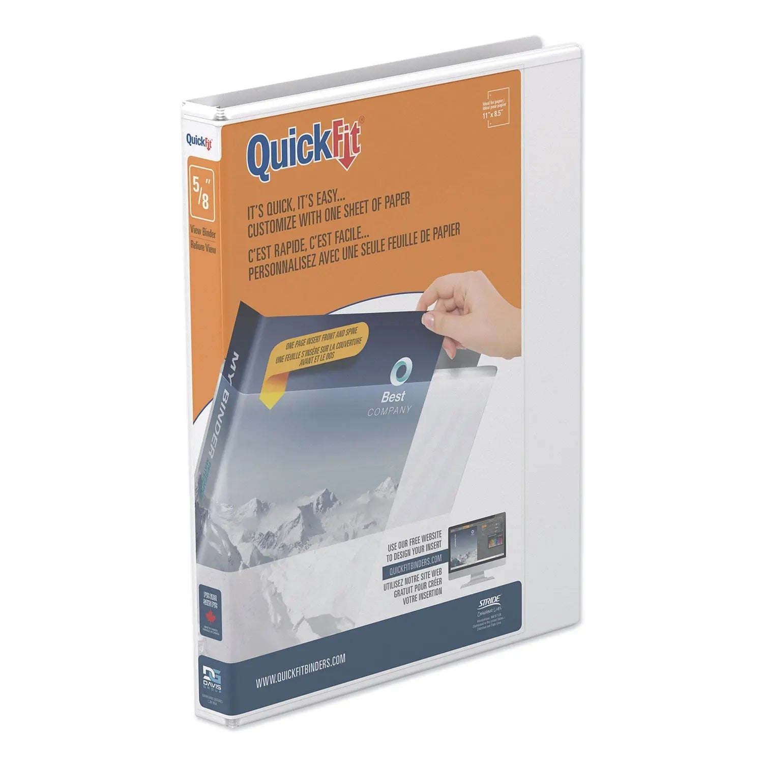 Stride Quickfit D-Ring View Binder, 3 Rings, 0.63" Capacity, 11 X 8.5, White