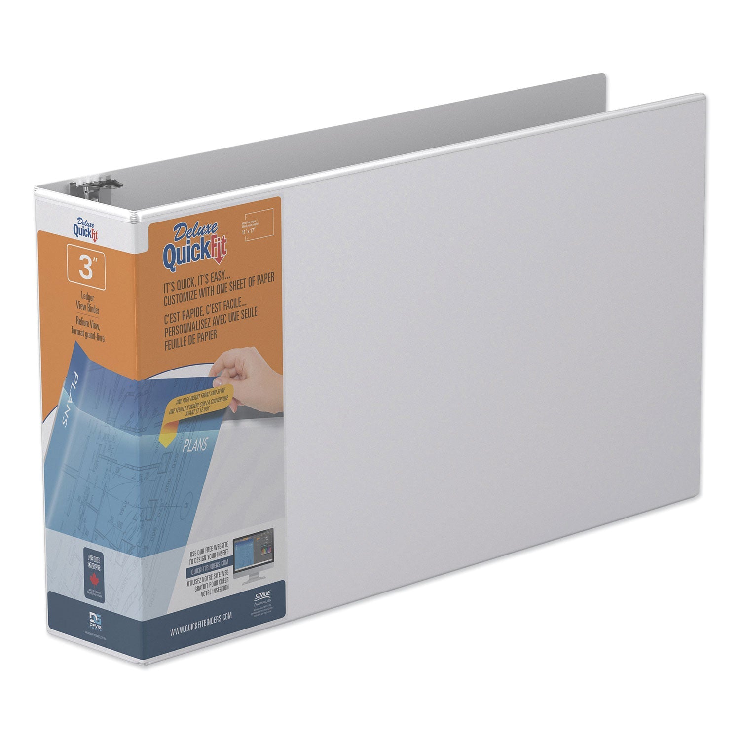 Stride Quickfit Ledger D-Ring View Binder, 3 Rings, 3" Capacity, 11 X 17, White