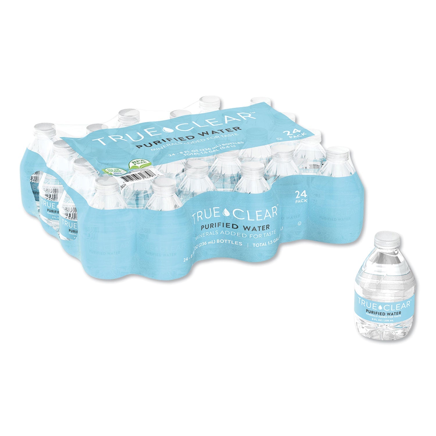 True Clear® Purified Bottled Water, 8 Oz Bottle, 24 Bottles/carton