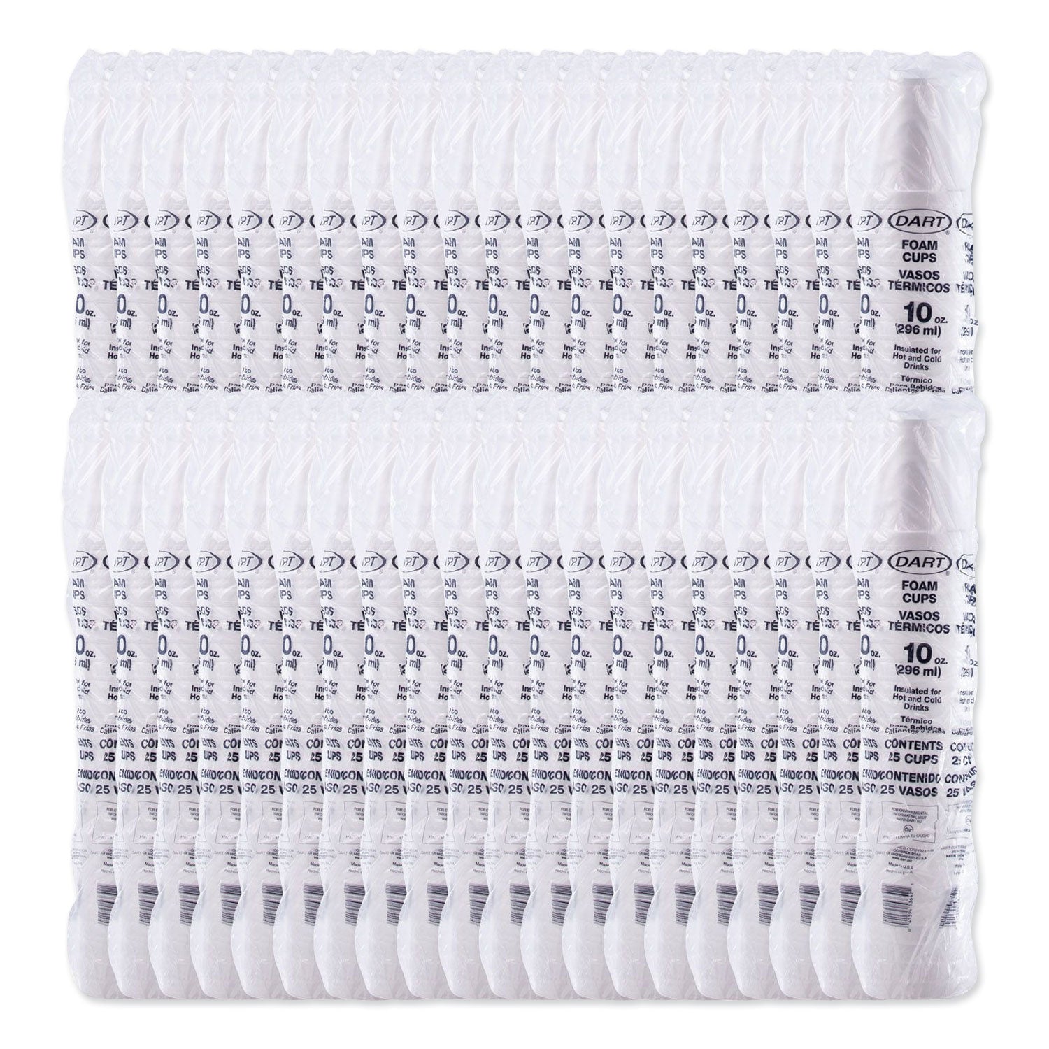 Dart® Foam Drink Cups, 10 Oz, White, 25/bag, 40 Bags/carton