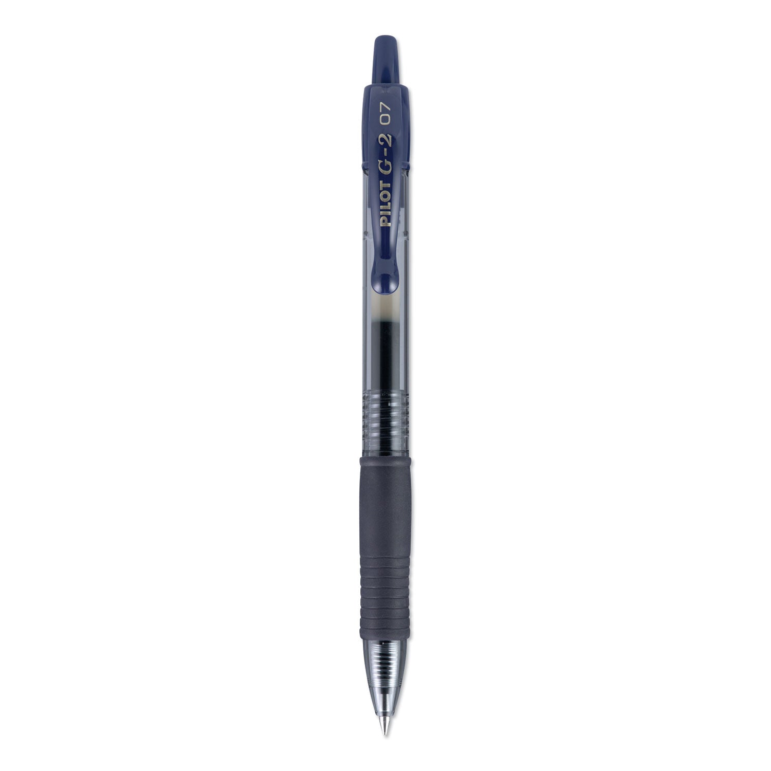 Pilot® G2 Premium Gel Pen, Retractable, Fine 0.7 mm, Navy Blue Ink, Smoke/Blue Barrel, Dozen