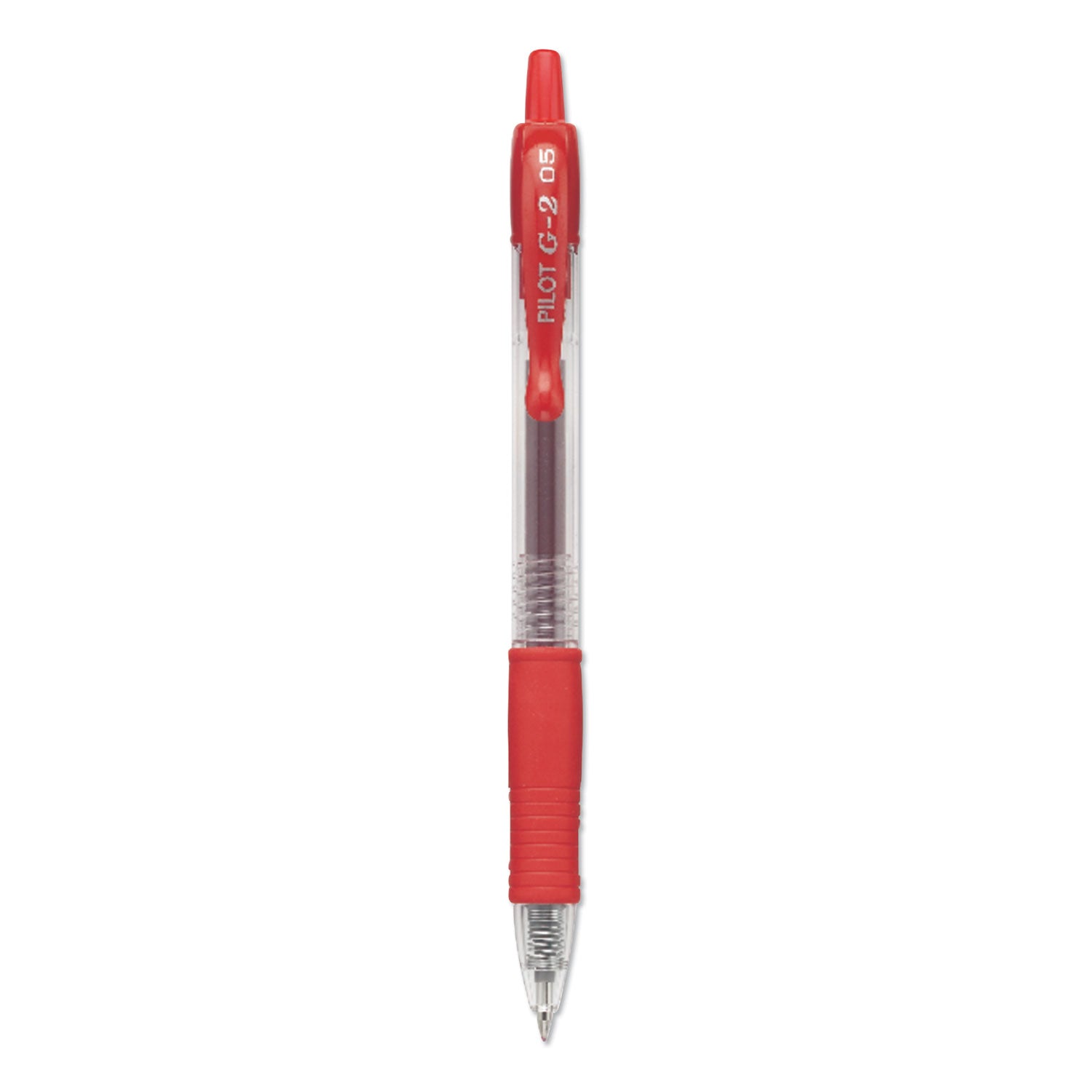 Pilot® G2 Premium Gel Pen, Retractable, Extra-Fine 0.5 mm, Red Ink, Smoke/Red Barrel, Dozen
