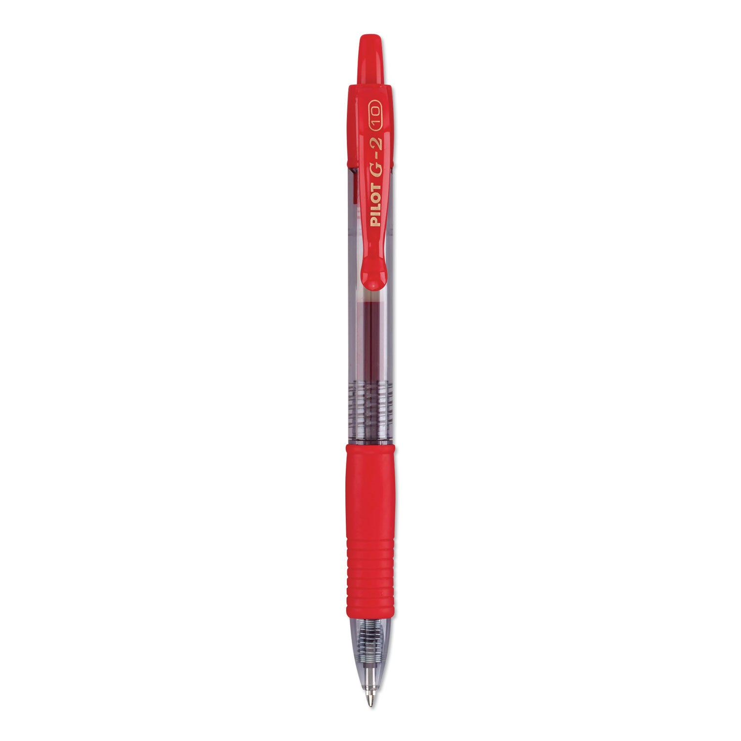 Pilot® G2 Premium Gel Pen, Retractable, Bold 1 mm, Red Ink, Smoke/Red Barrel, Dozen