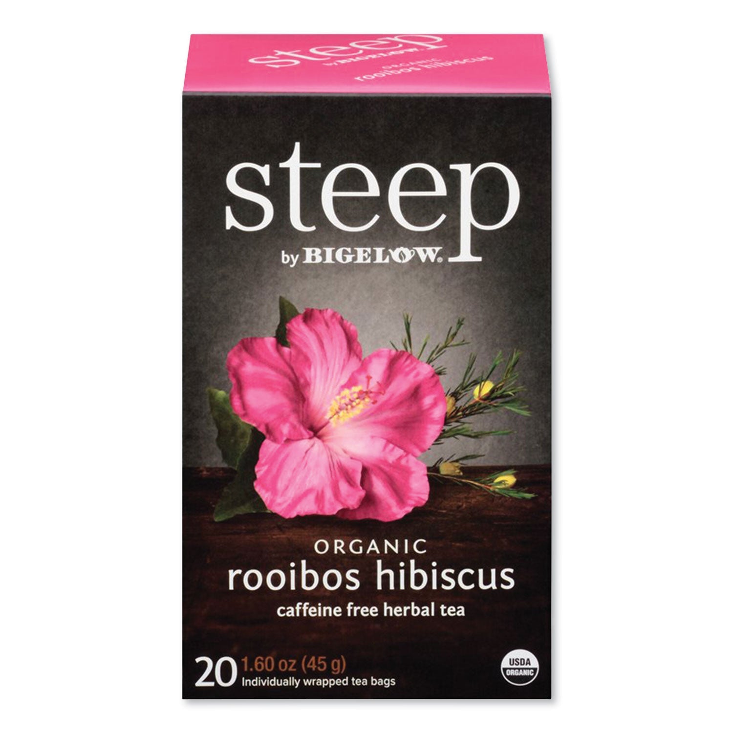 Bigelow® Steep Tea, Rooibos Hibiscus Herbal Tea, 0.08 Oz Tea Bag, 20/box