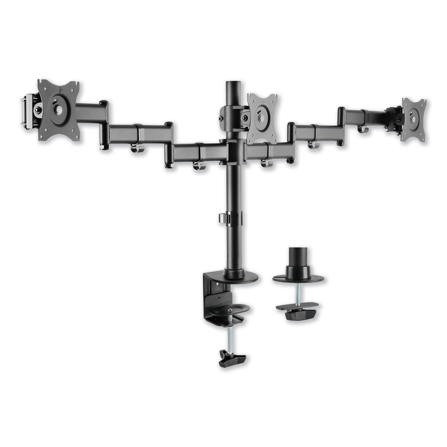 Alera® Adaptivergo Pole-Mount Triple Arm For 27" Monitors, 360 Deg Rotation, +45/-45 Deg Tilt, 45 Deg Pan, Black, Supports 17.6 Lb