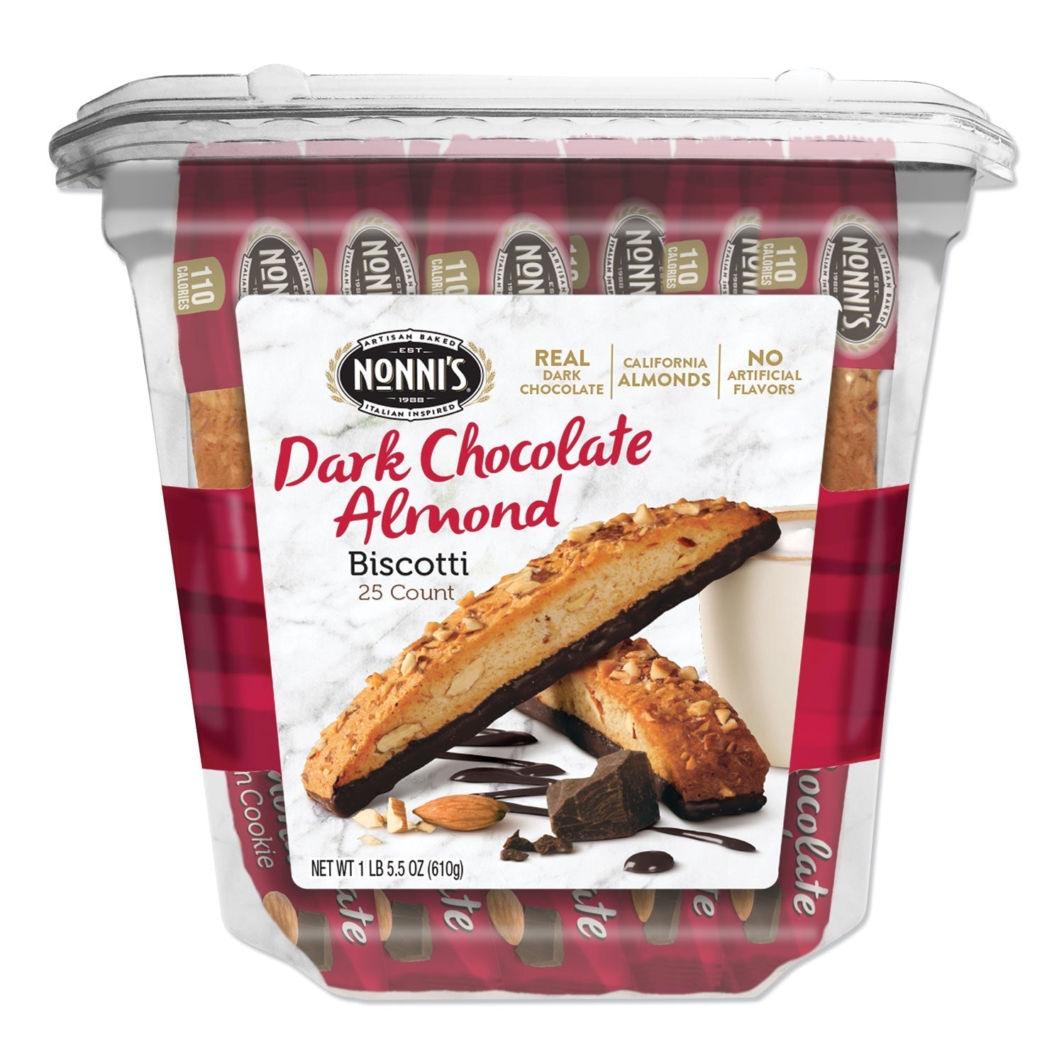 Nonni's® Biscotti, Dark Chocolate Almond, 0.85 Oz Individually Wrapped, 25/pack