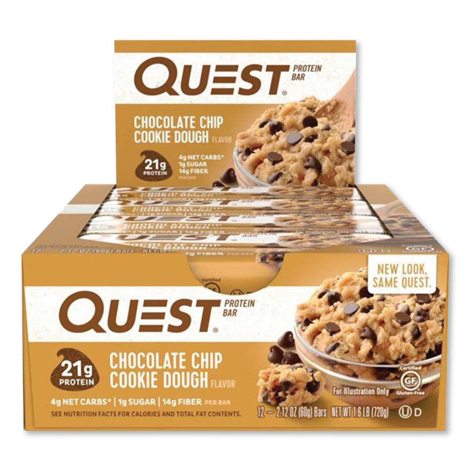Quest® Protein Bars, Chocolate Chip Cookie Dough, 2.12 Oz Bar, 12 Bars/box
