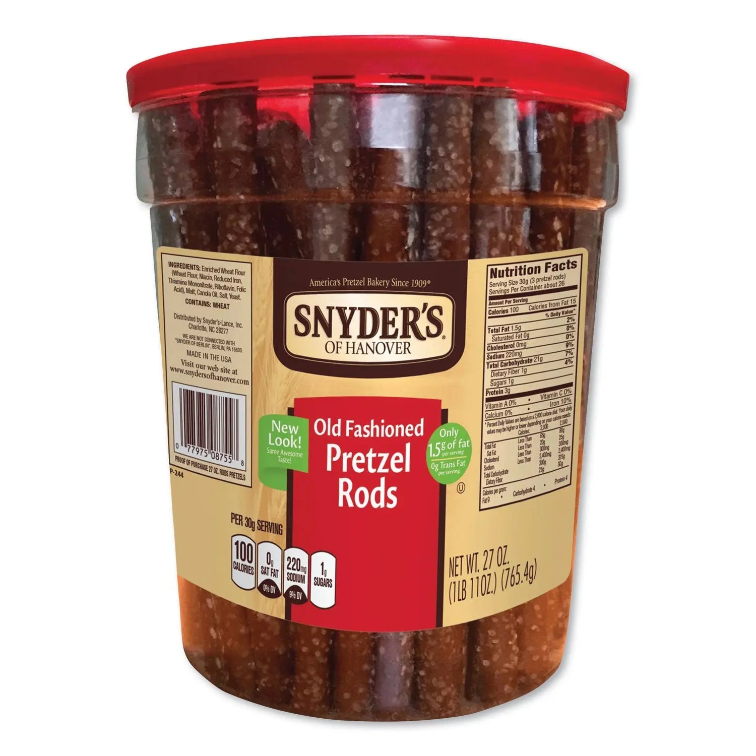 Snyder's® Old Fashioned Pretzel Rods, Salted, 27 Oz Barrel