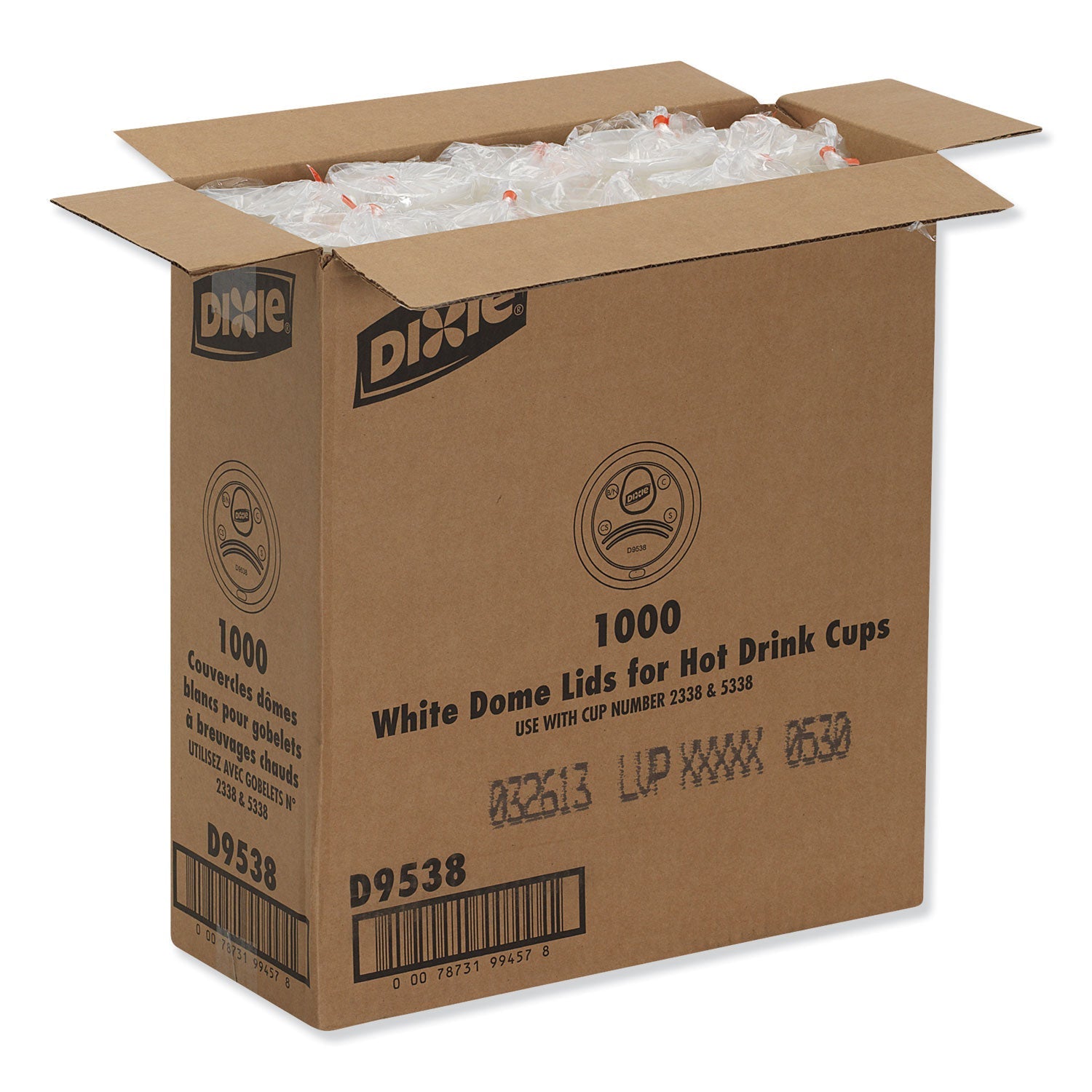 Dixie® Dome Hot Drink Lids, Fits 8 oz Hot Cups, Plastic, White, 100/Sleeve, 10 Sleeves/Carton