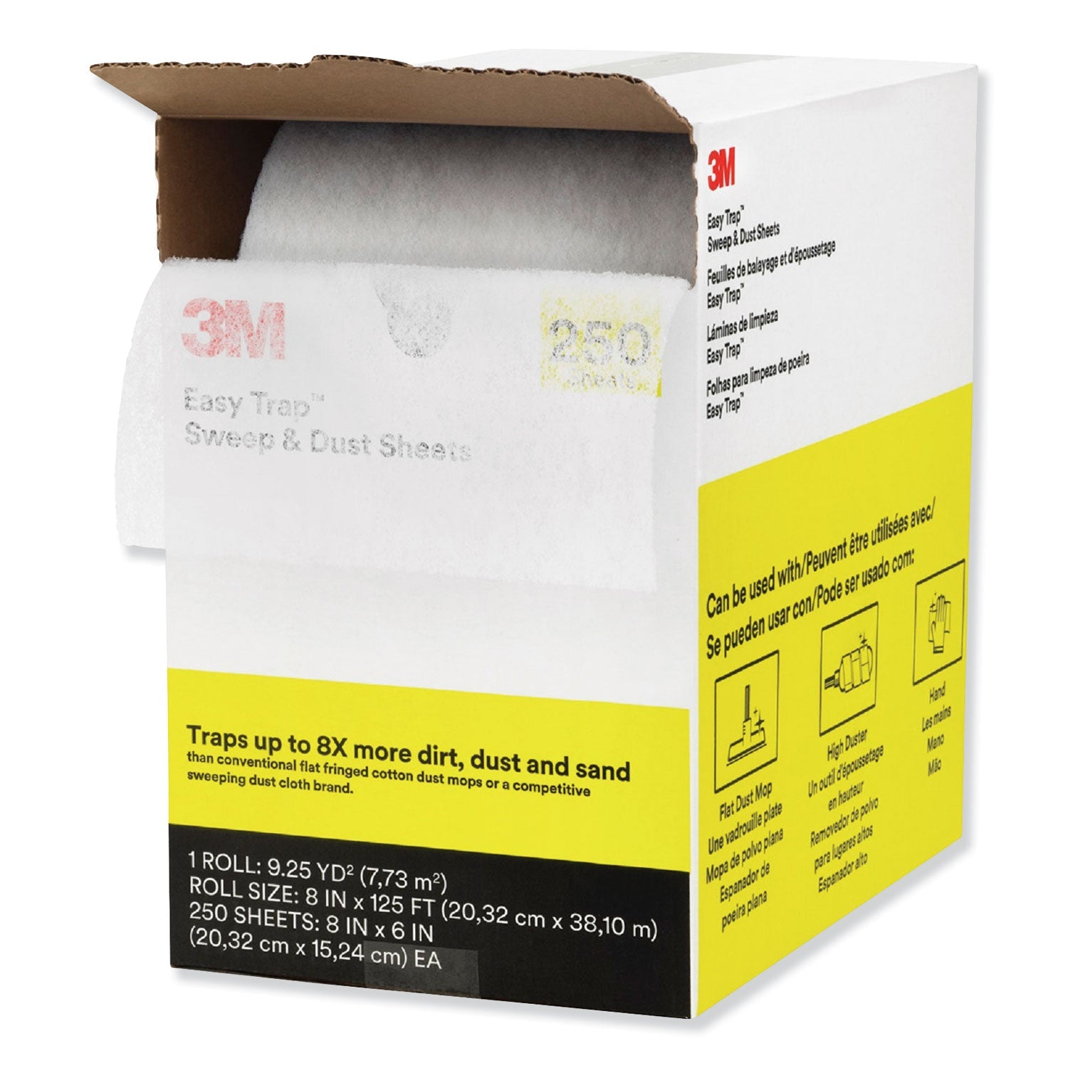 3M™ Easy Trap Duster, 8" X 125 Ft, White, 250 Sheet Roll