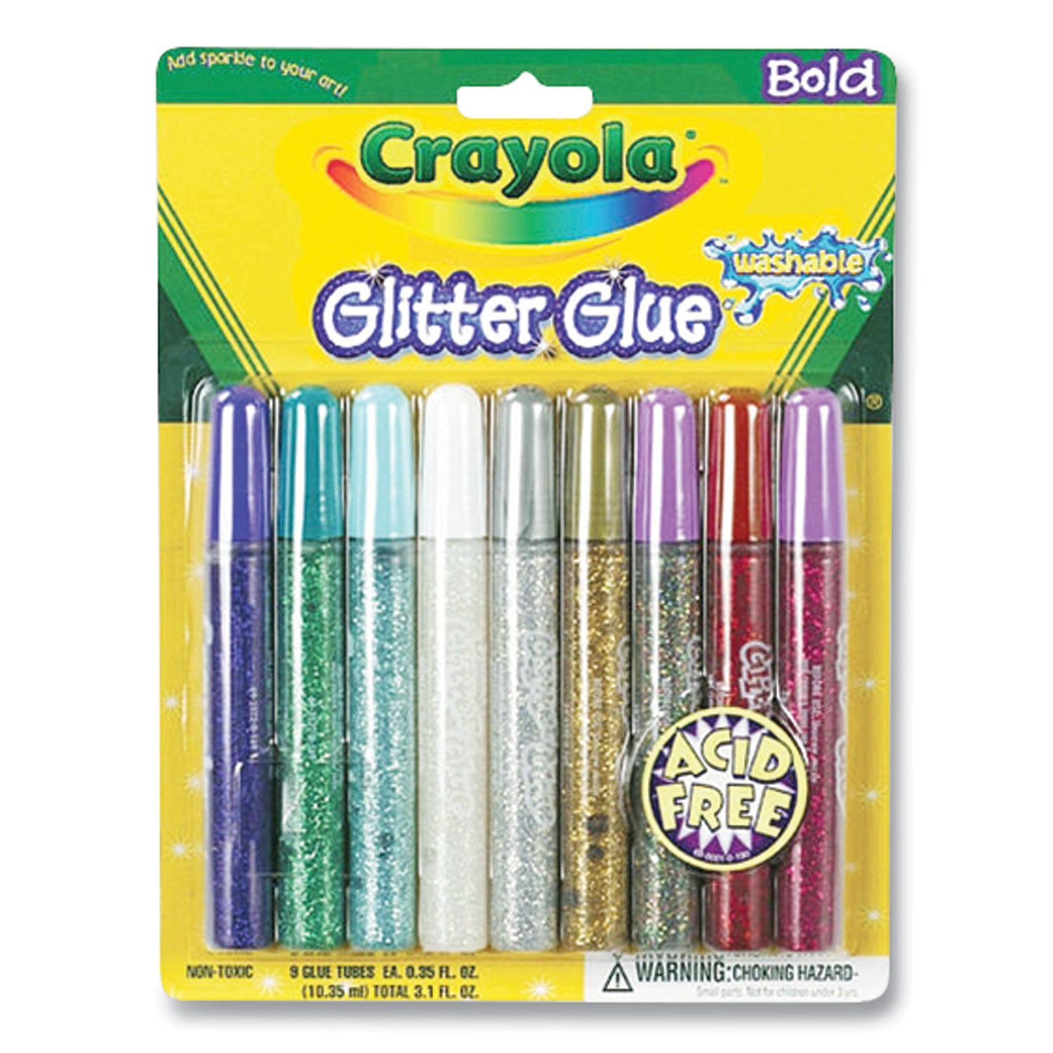 Crayola® Washable Glitter Glue, 0.35 Oz, Assorted Colors, 9/pack