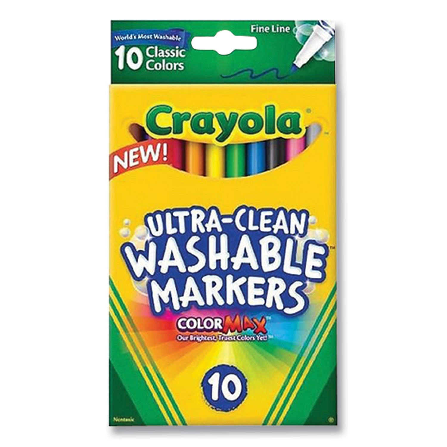 Crayola® ULTRA-CLEAN WASHABLE MARKERS, FINE LINE PRECISION BULLET TIP, ASSORTED COLORS, 10/BOX
