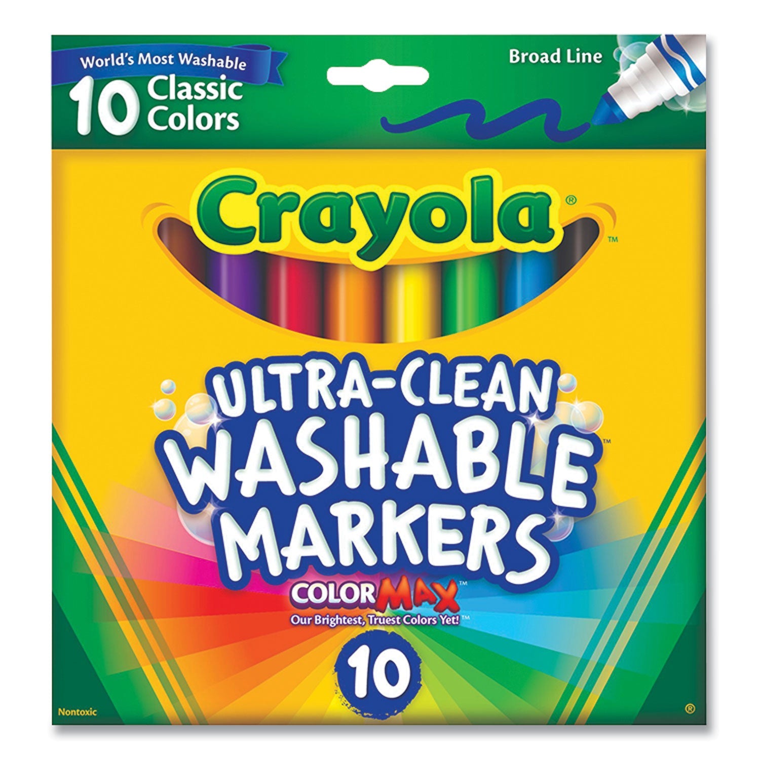 Crayola® ULTRA-CLEAN WASHABLE MARKERS, BROAD BULLET TIP, ASSORTED COLORS, 10/PACK
