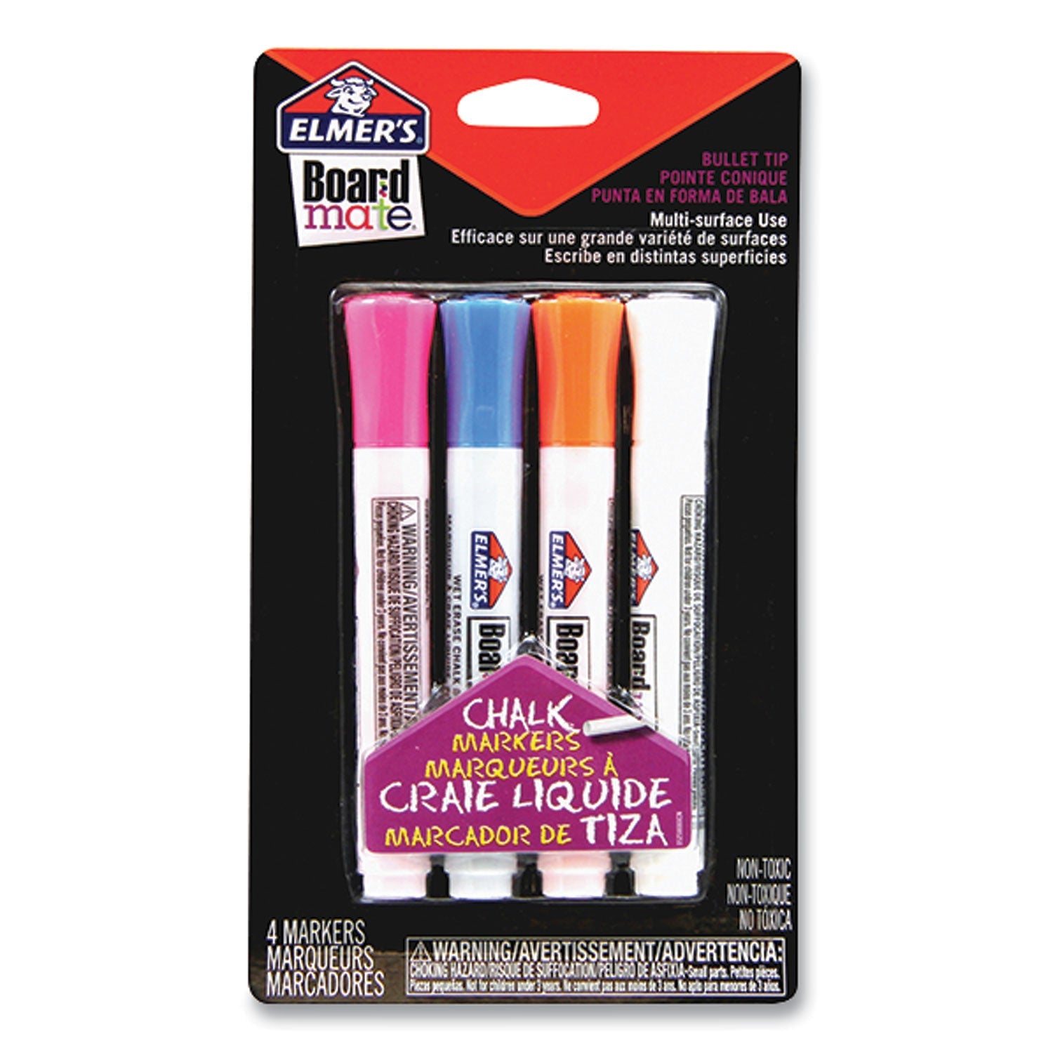 Elmer's® Boardmate Wet Erase Chalk Markers, Broad Bullet Tip, Assorted Colors, 4/pack