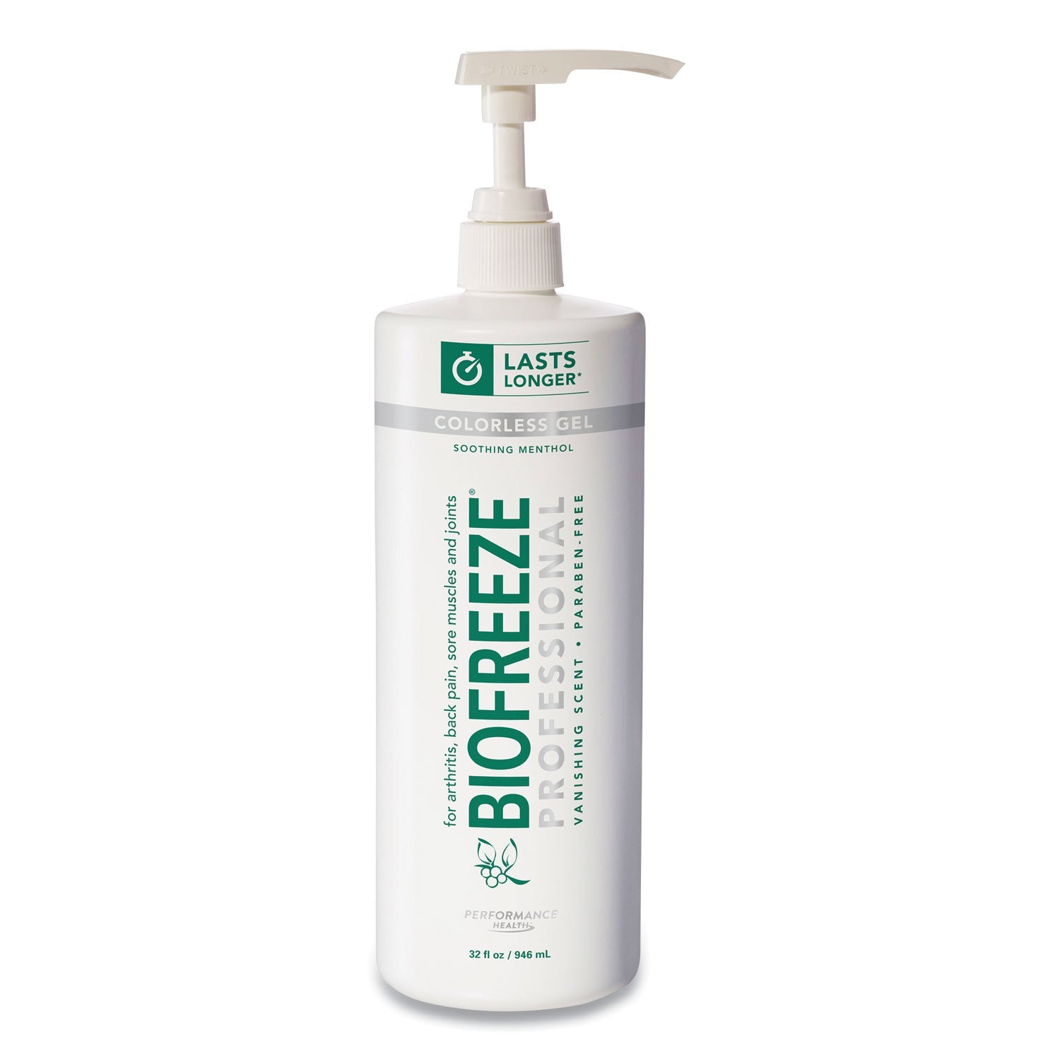 BIOFREEZE® Fast Acting Menthol Pain Relief Topical Analgesic, Colorless Gel, 32 Oz Pump Bottle