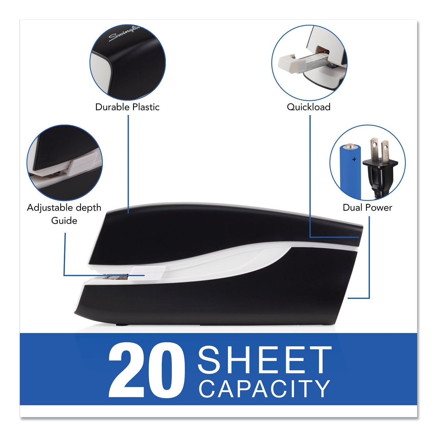 Swingline® Portable Electric Stapler, 20-Sheet Capacity, Black