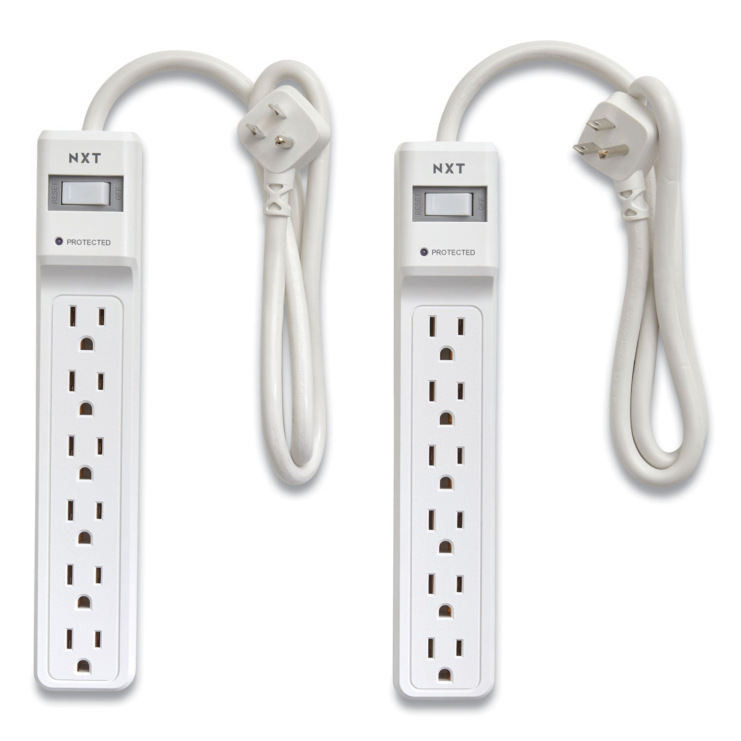 NXT Technologies™ Surge Protector, 6 Ac Outlets, 2.5 Ft Cord, 500 J, White, 2/pack