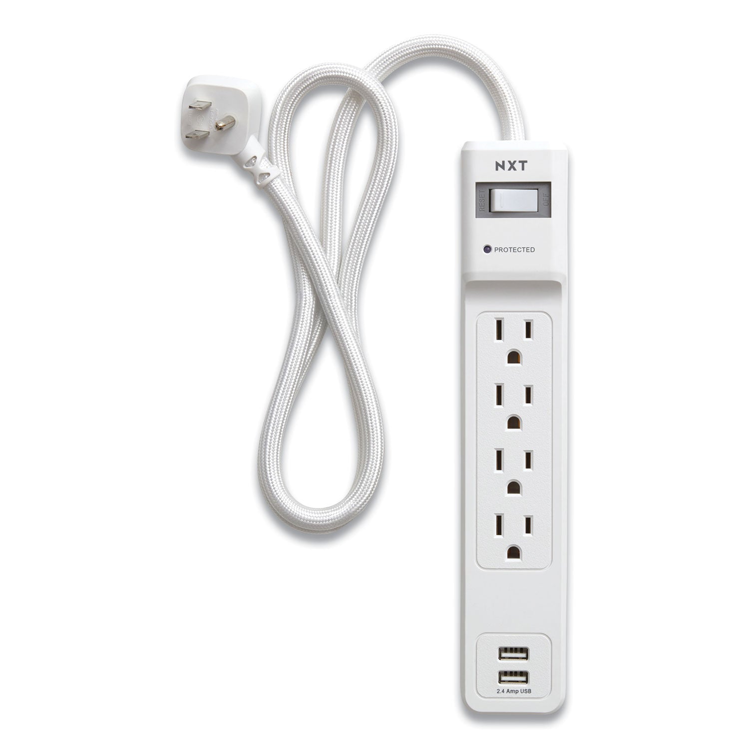 NXT Technologies™ Surge Protector, 4 AC Outlets/2 USB Ports, 3 ft Cord, 600 J, White - Bloom Skins