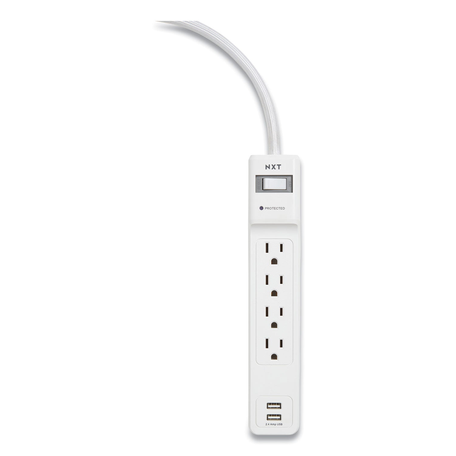 NXT Technologies™ Surge Protector, 4 AC Outlets/2 USB Ports, 3 ft Cord, 600 J, White - Bloom Skins