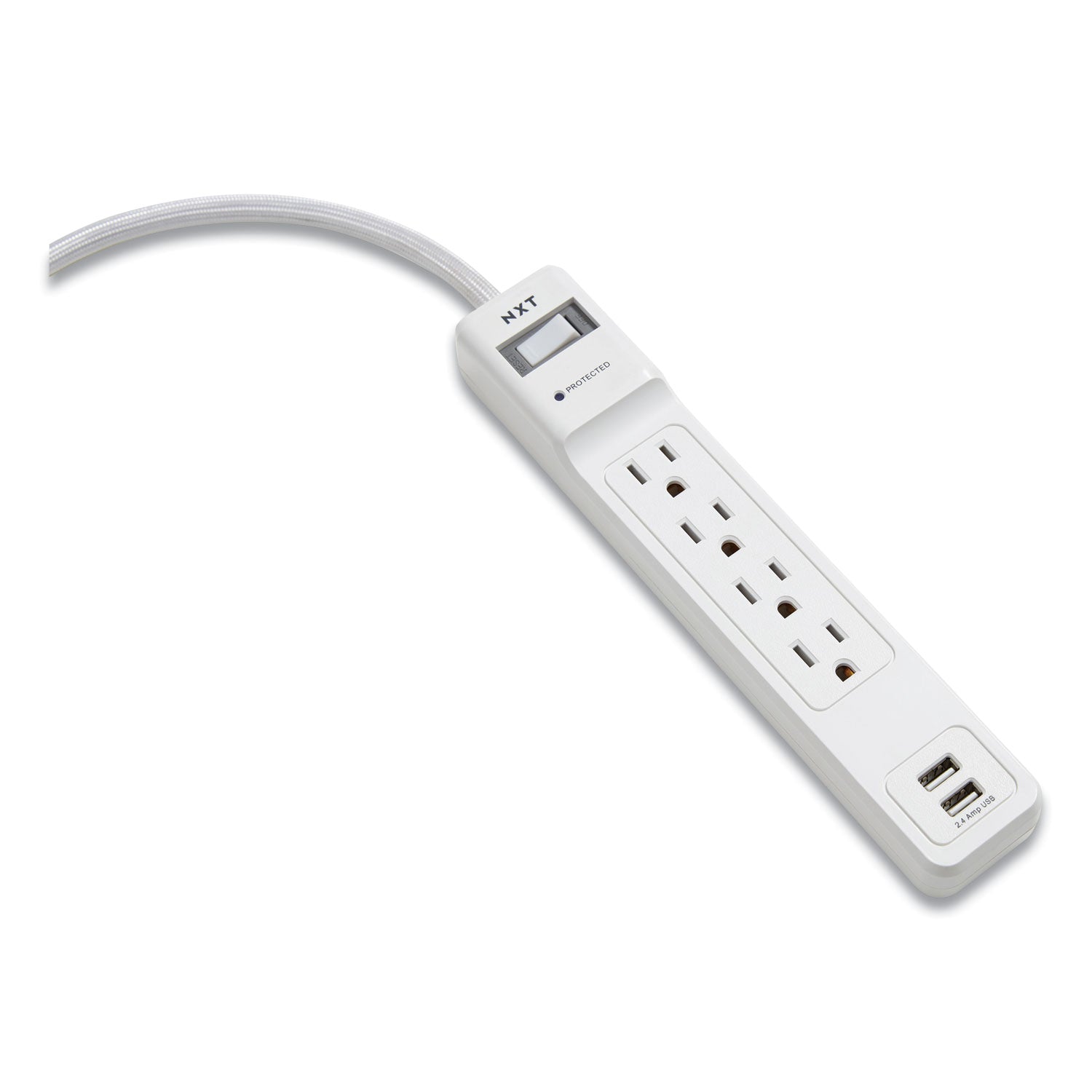 NXT Technologies™ Surge Protector, 4 AC Outlets/2 USB Ports, 3 ft Cord, 600 J, White - Bloom Skins